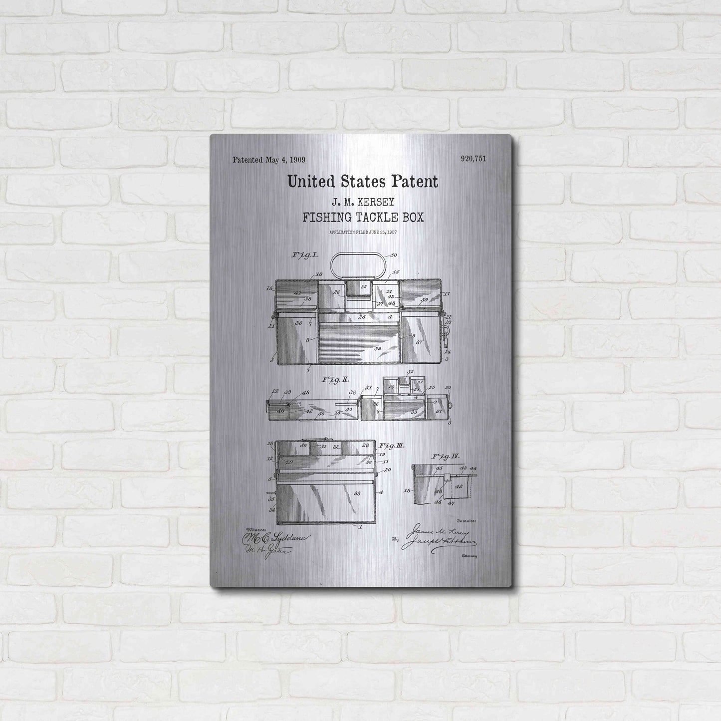 Luxe Metal Art 'Fishing Tackle Box Blueprint Patent White' Acrylic Glass Wall Art,24x36