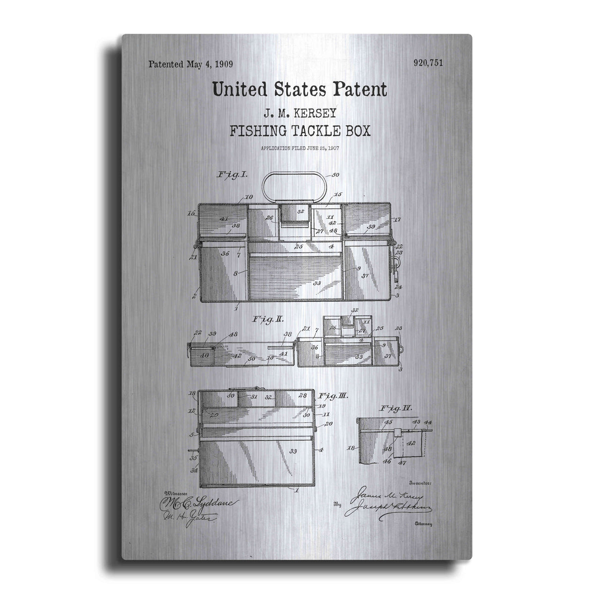 Luxe Metal Art 'Fishing Tackle Box Blueprint Patent White' Metal Wall Art