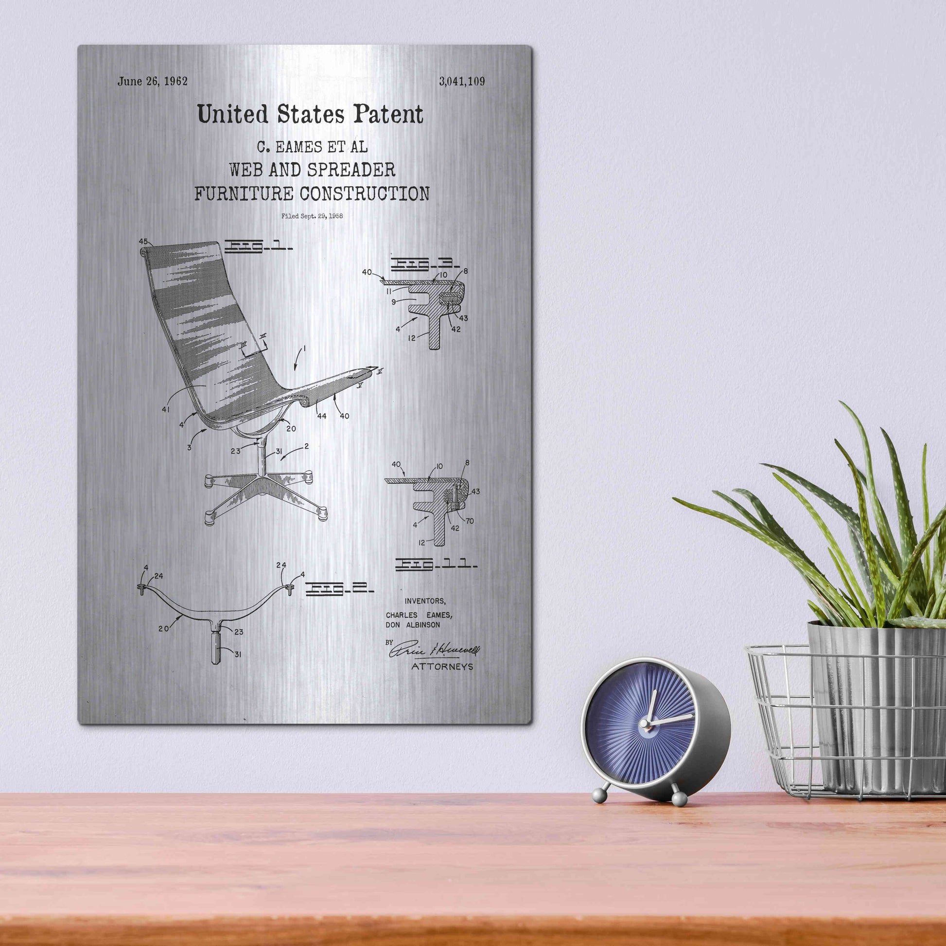 Luxe Metal Art 'Furniture Construction Blueprint Patent White' Acrylic Glass Wall Art,12x16