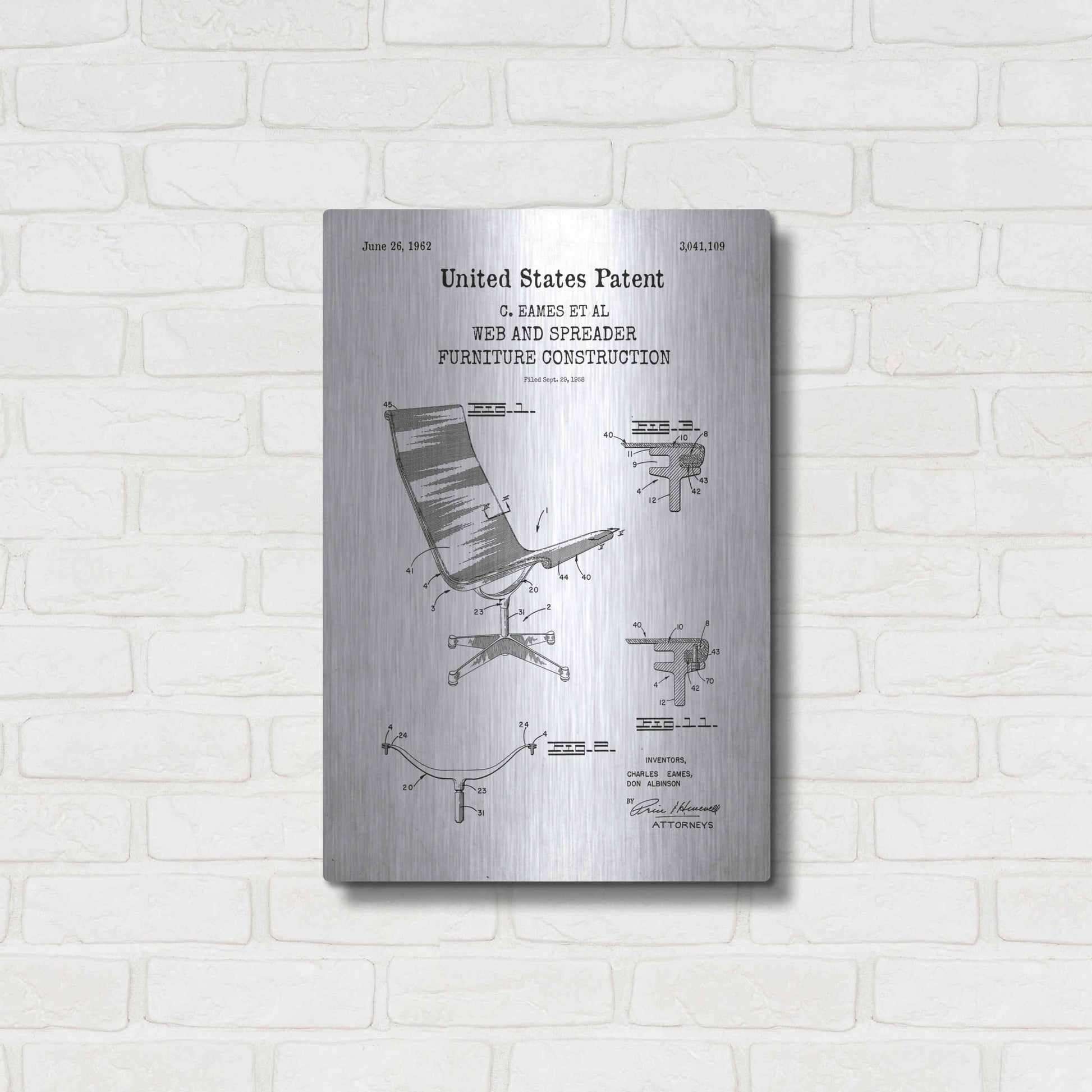 Luxe Metal Art 'Furniture Construction Blueprint Patent White' Acrylic Glass Wall Art,16x24