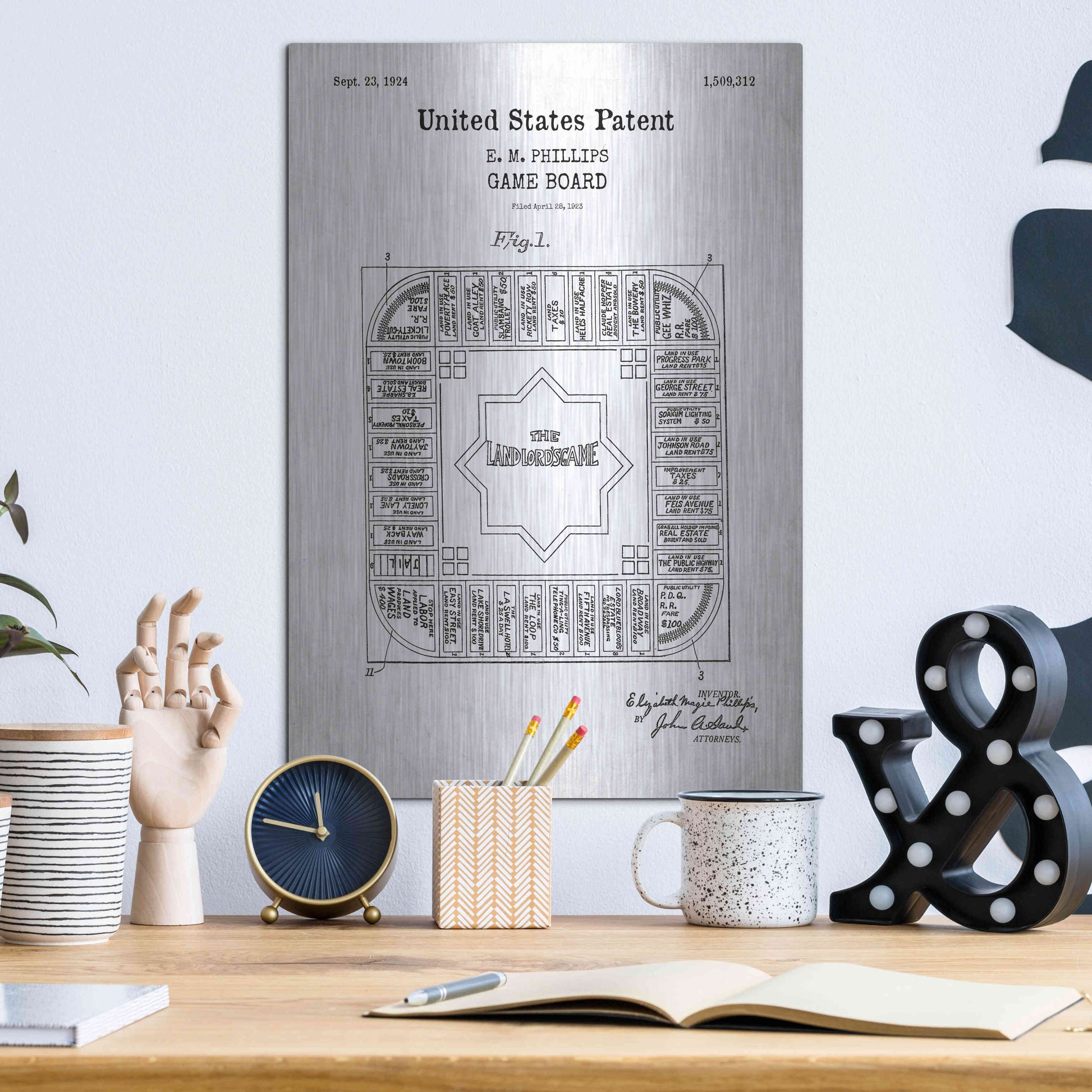 Luxe Metal Art 'Game Board Blueprint Patent White' Acrylic Glass Wall Art,12x16