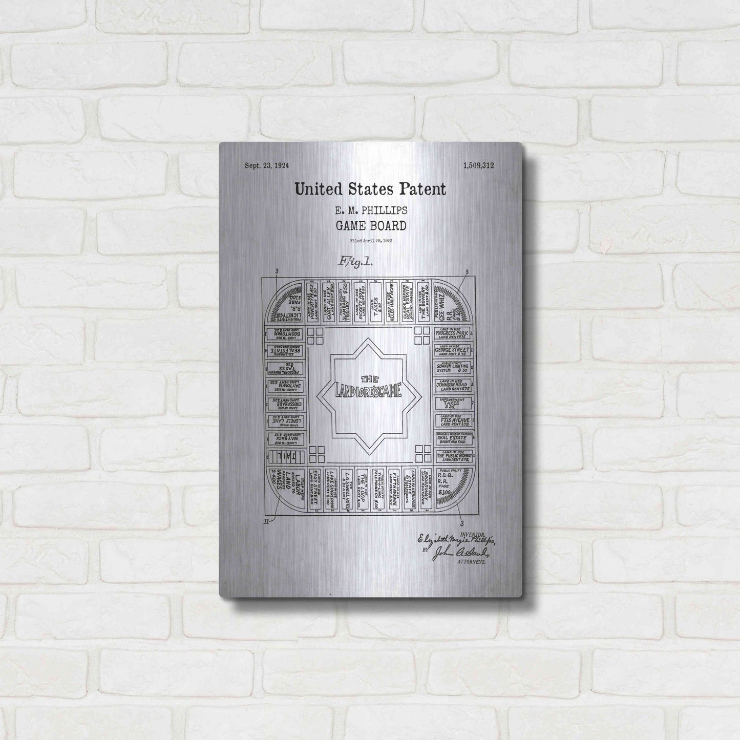 Luxe Metal Art 'Game Board Blueprint Patent White' Acrylic Glass Wall Art,16x24