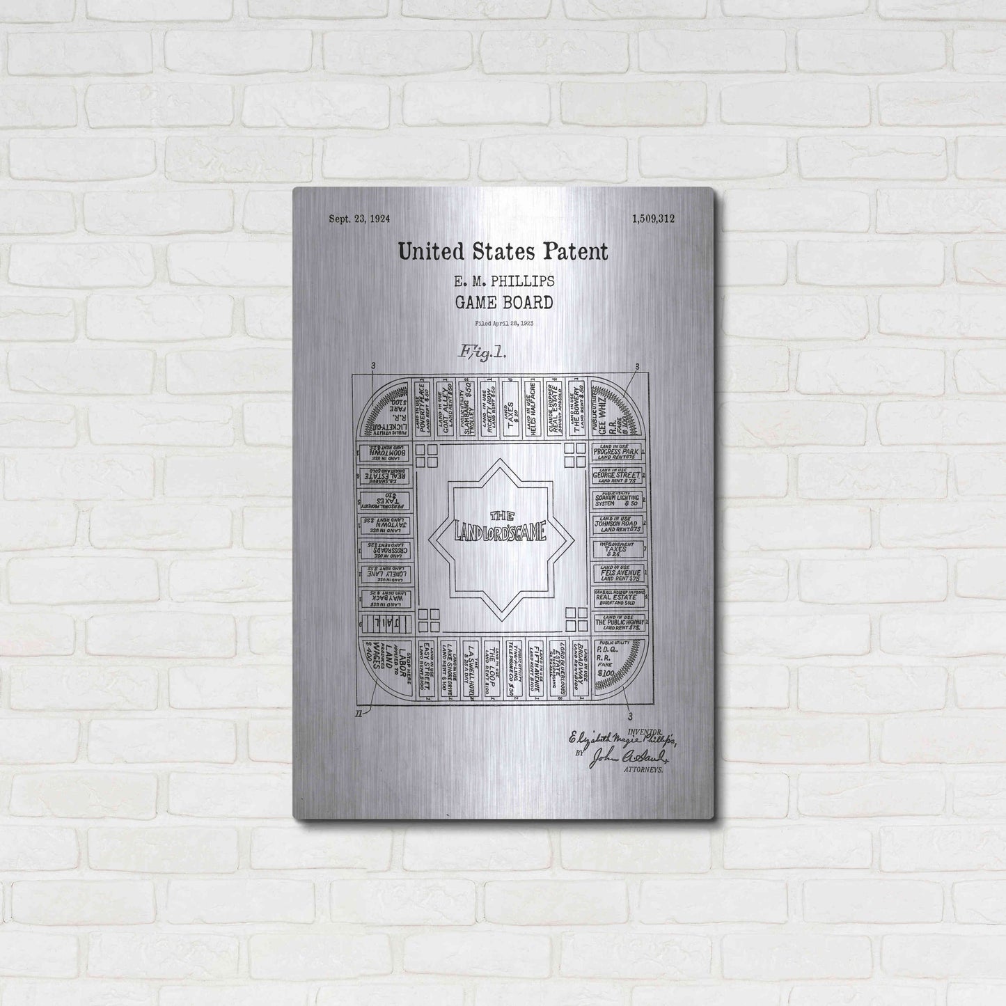 Luxe Metal Art 'Game Board Blueprint Patent White' Acrylic Glass Wall Art,24x36