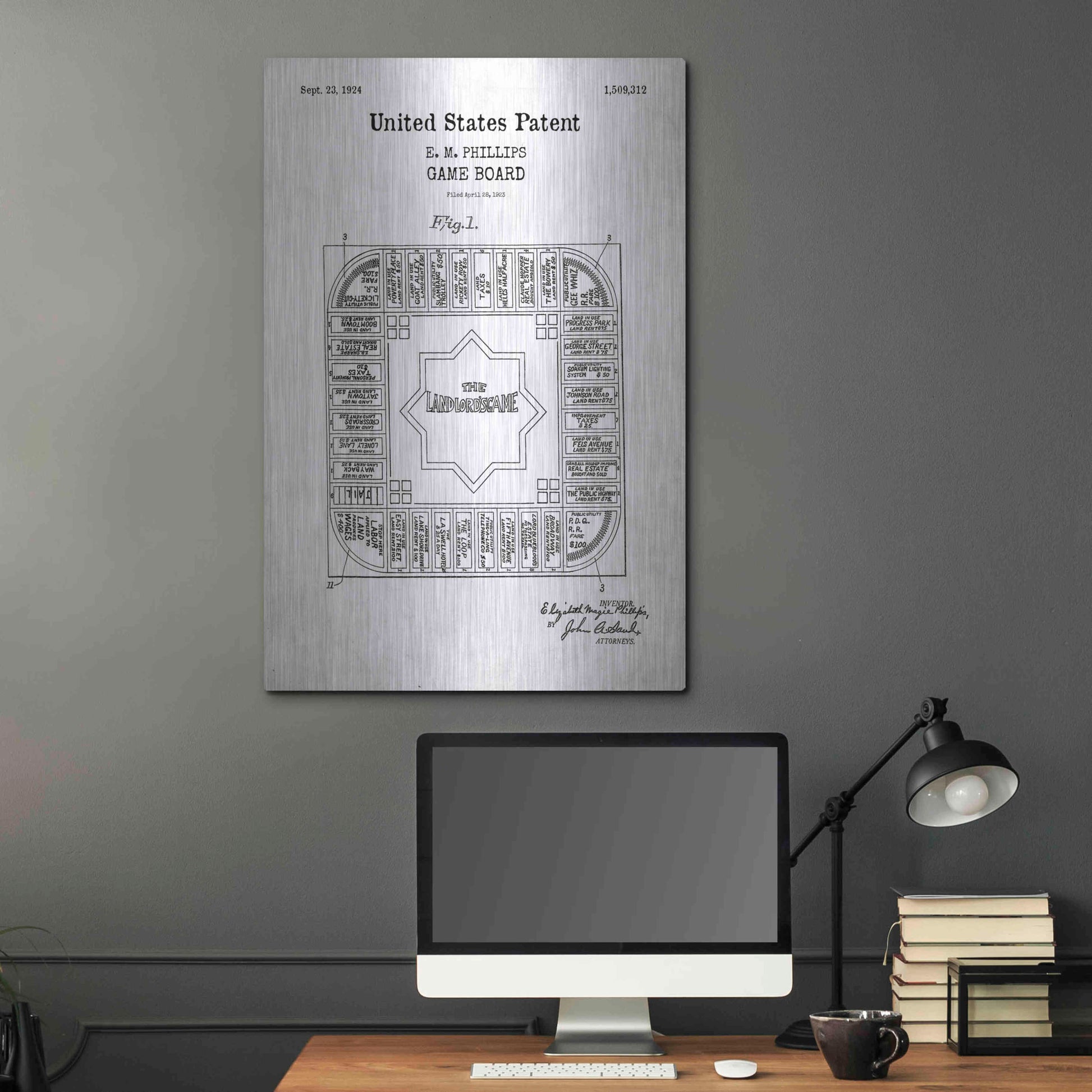 Luxe Metal Art 'Game Board Blueprint Patent White' Acrylic Glass Wall Art,24x36