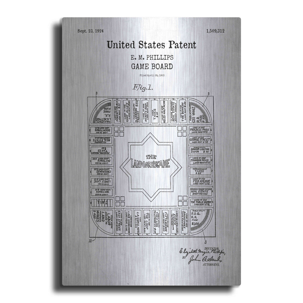 Luxe Metal Art 'Game Board Blueprint Patent White' Metal Wall Art