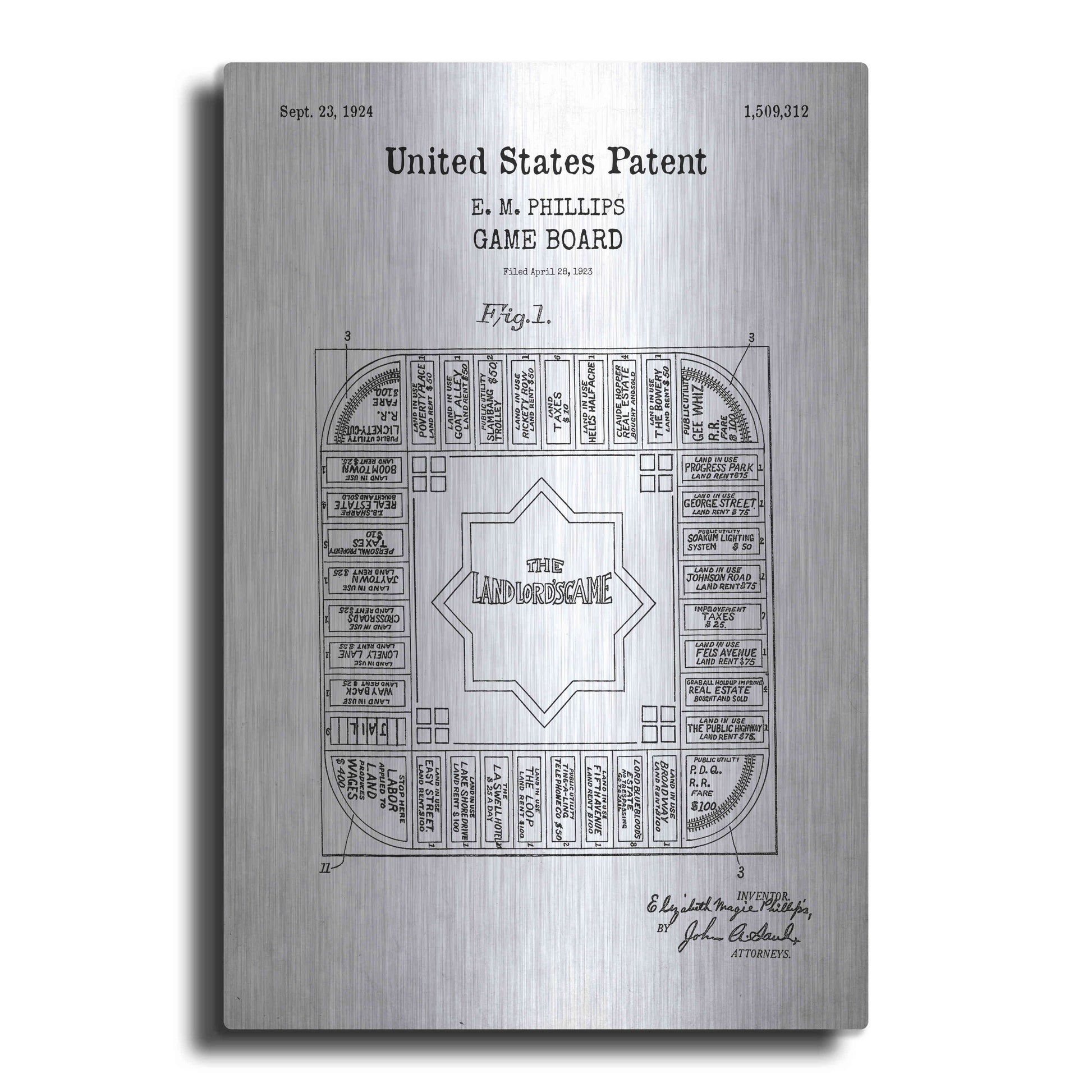 Luxe Metal Art 'Game Board Blueprint Patent White' Acrylic Glass Wall Art