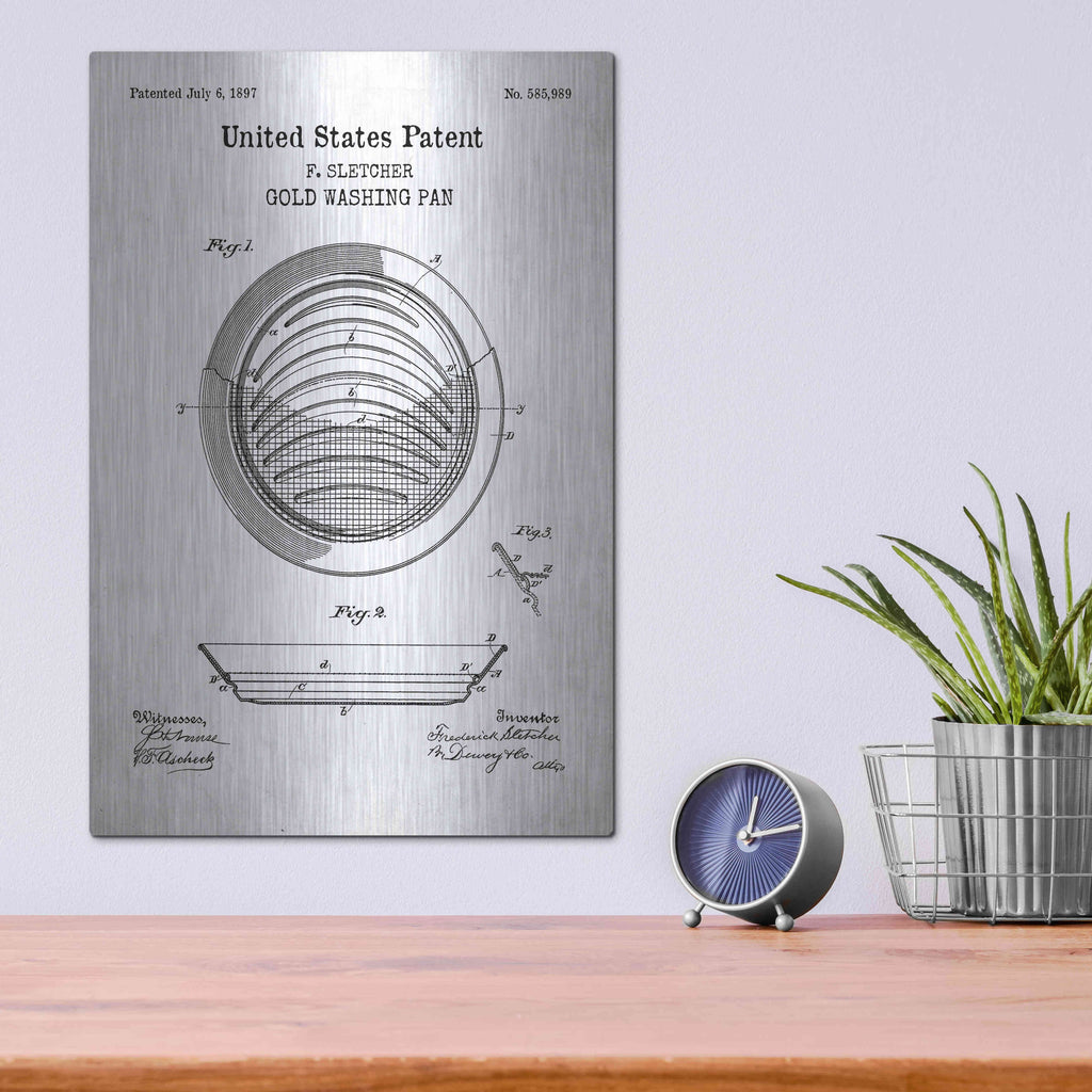 Luxe Metal Art 'Gold Pan Blueprint Patent White' Metal Wall Art,12x16