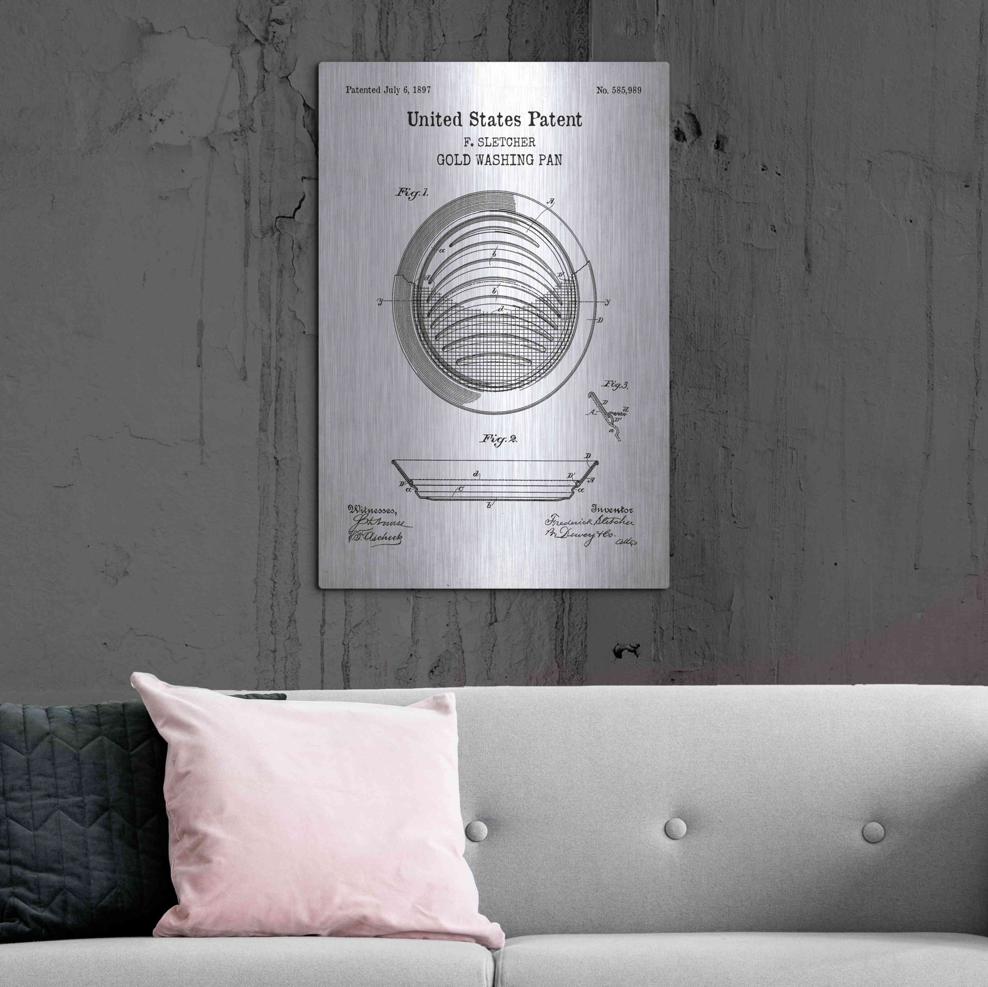 Luxe Metal Art 'Gold Pan Blueprint Patent White' Acrylic Glass Wall Art,24x36