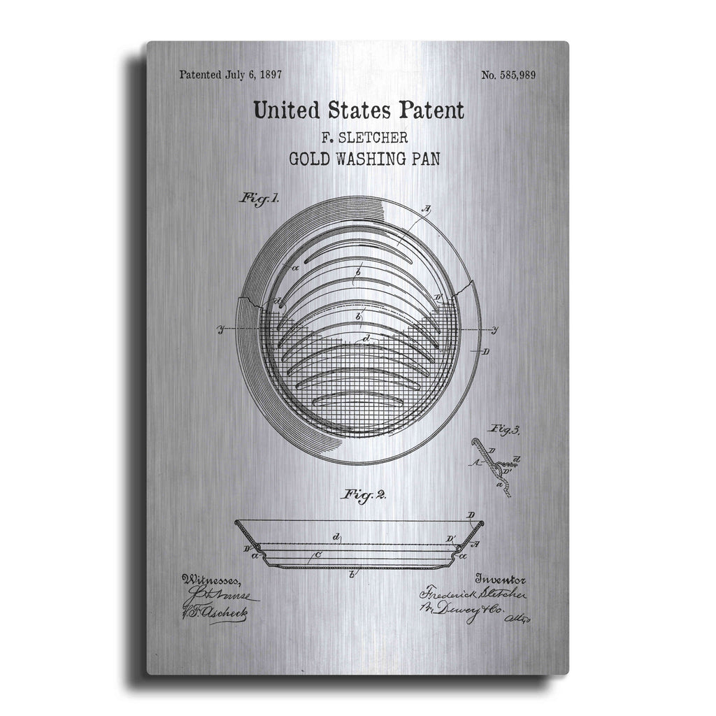Luxe Metal Art 'Gold Pan Blueprint Patent White' Metal Wall Art