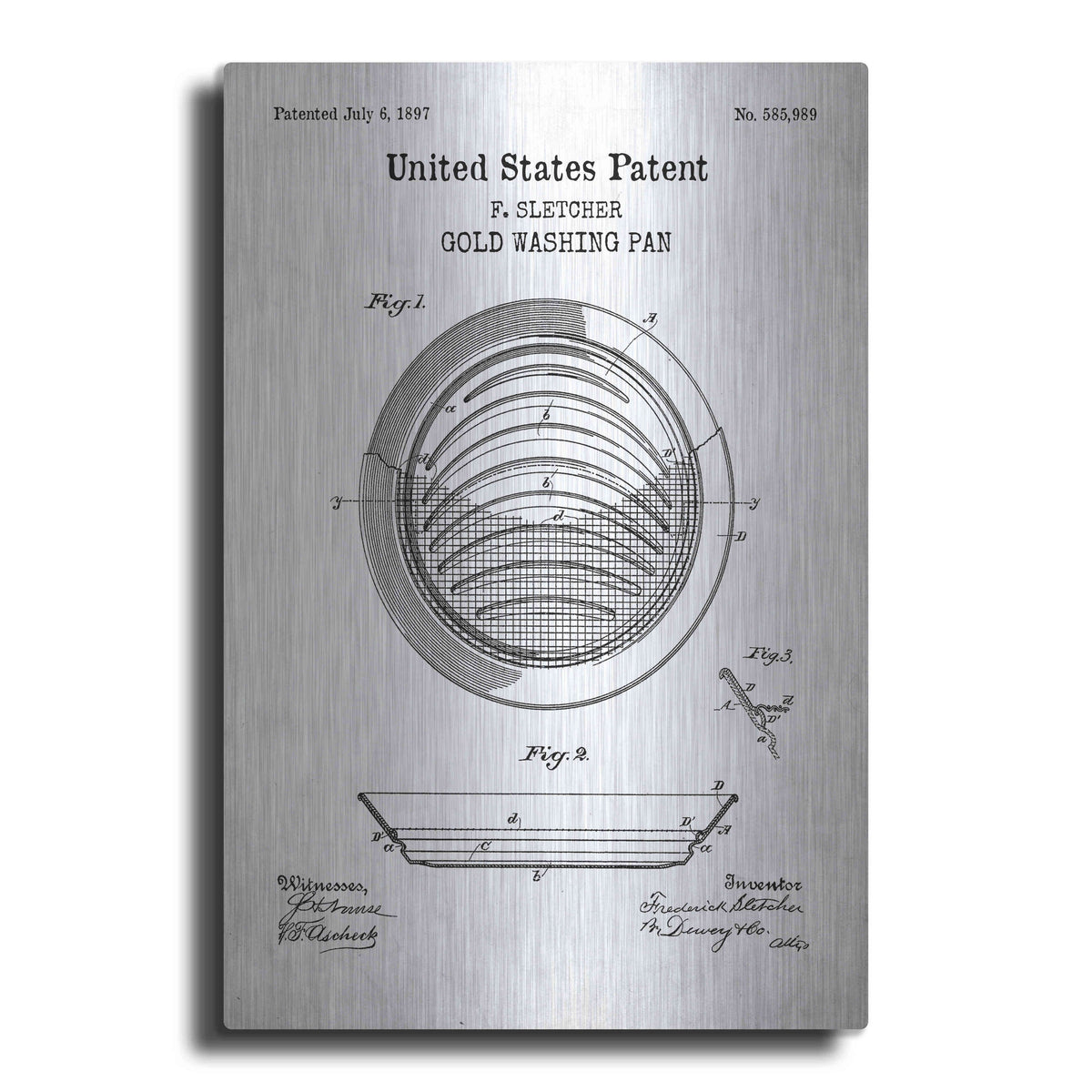 Luxe Metal Art 'Gold Pan Blueprint Patent White' Metal Wall Art