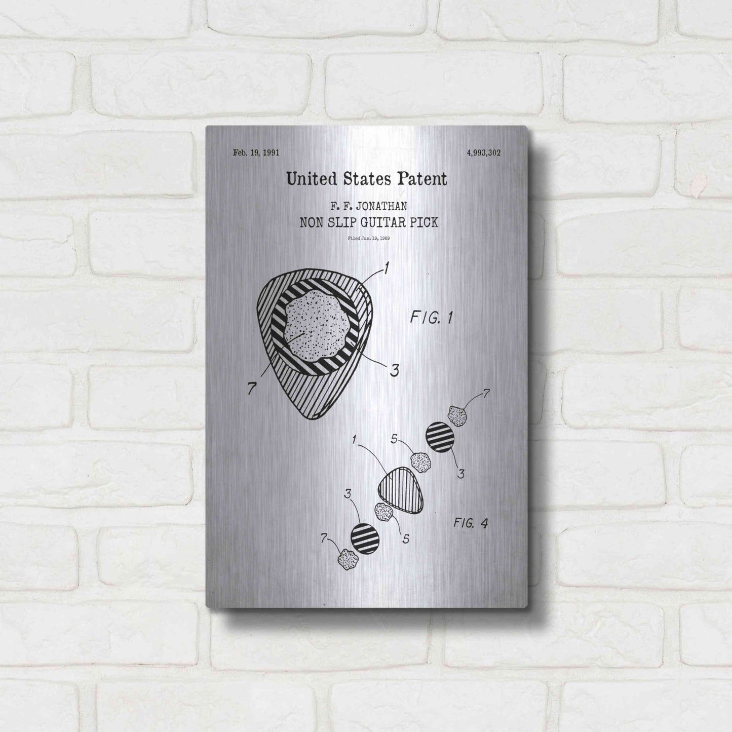 Luxe Metal Art 'Guitar Pick Blueprint Patent White' Acrylic Glass Wall Art,12x16