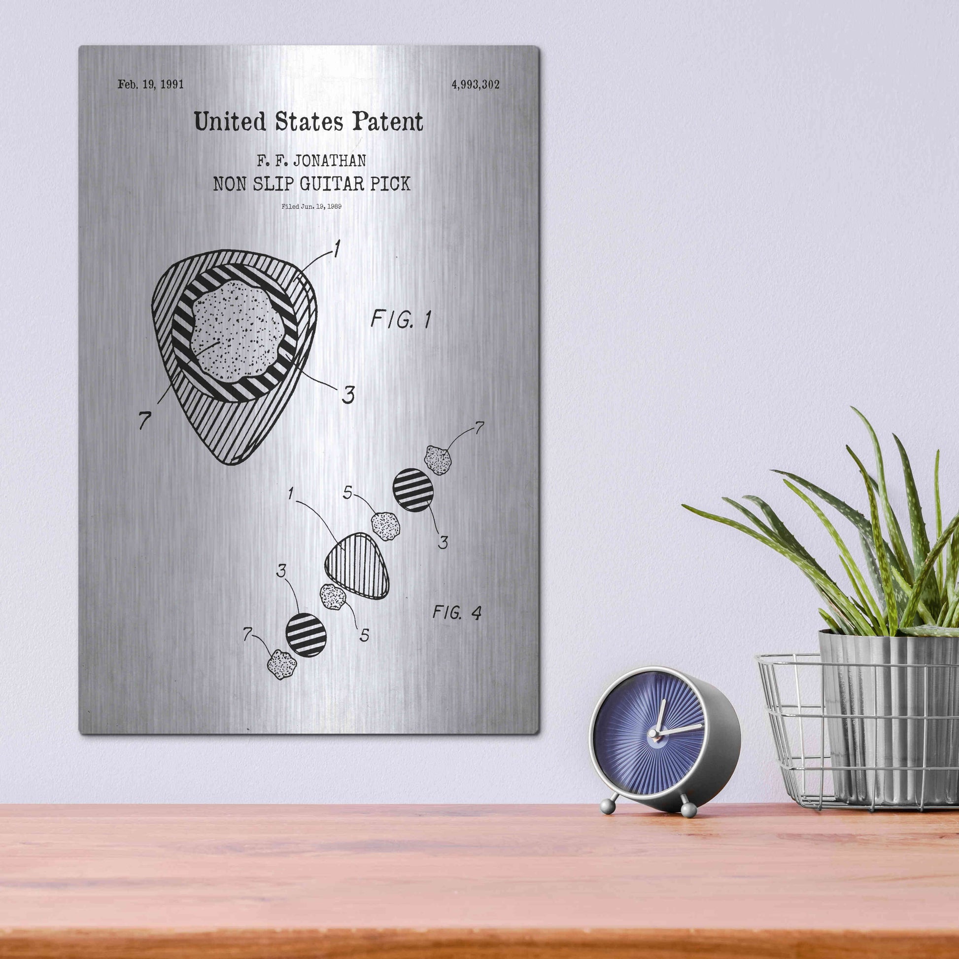 Luxe Metal Art 'Guitar Pick Blueprint Patent White' Acrylic Glass Wall Art,12x16