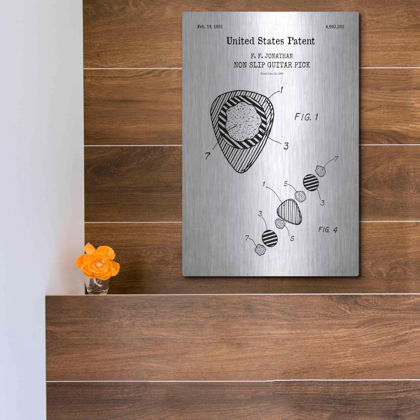 Luxe Metal Art 'Guitar Pick Blueprint Patent White' Acrylic Glass Wall Art,12x16