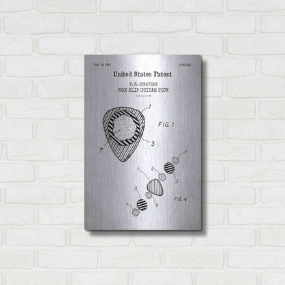 Luxe Metal Art 'Guitar Pick Blueprint Patent White' Acrylic Glass Wall Art,16x24