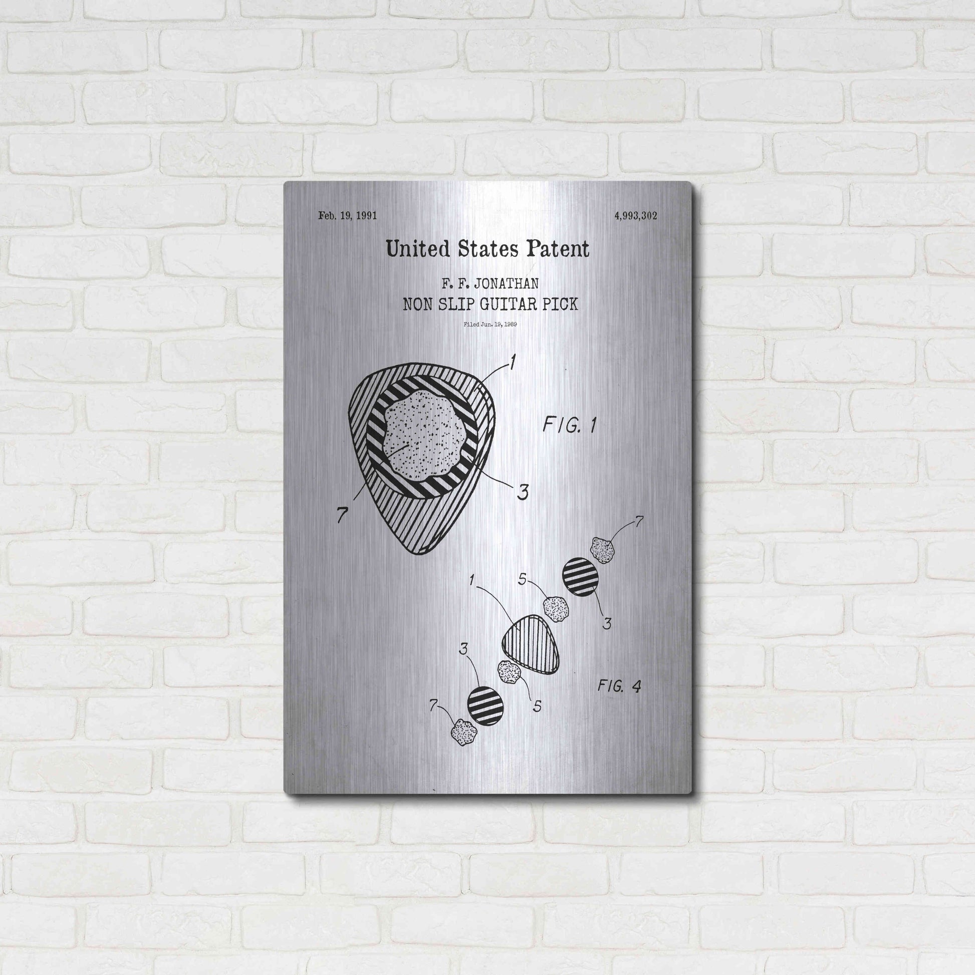 Luxe Metal Art 'Guitar Pick Blueprint Patent White' Acrylic Glass Wall Art,24x36