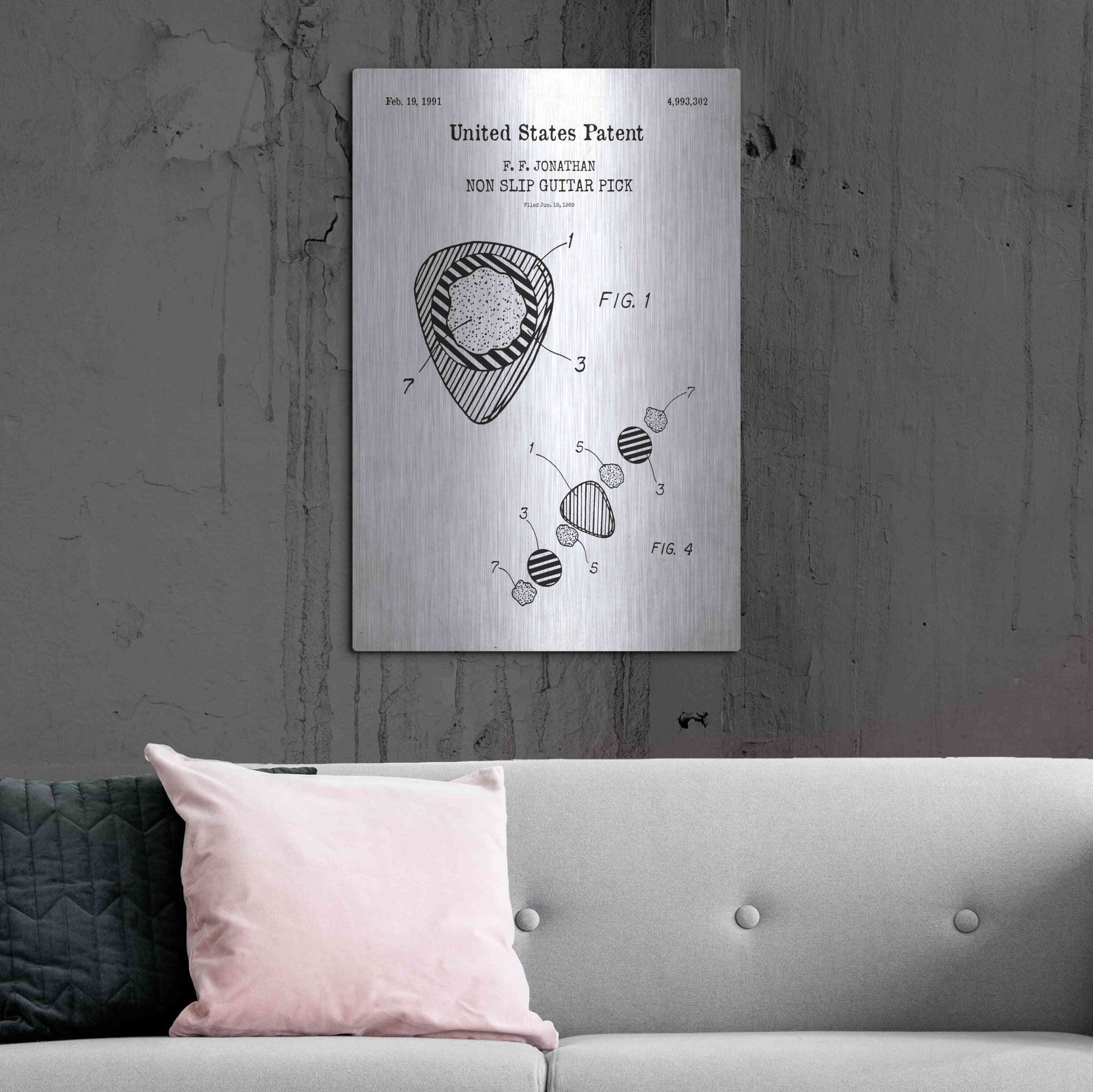 Luxe Metal Art 'Guitar Pick Blueprint Patent White' Acrylic Glass Wall Art,24x36