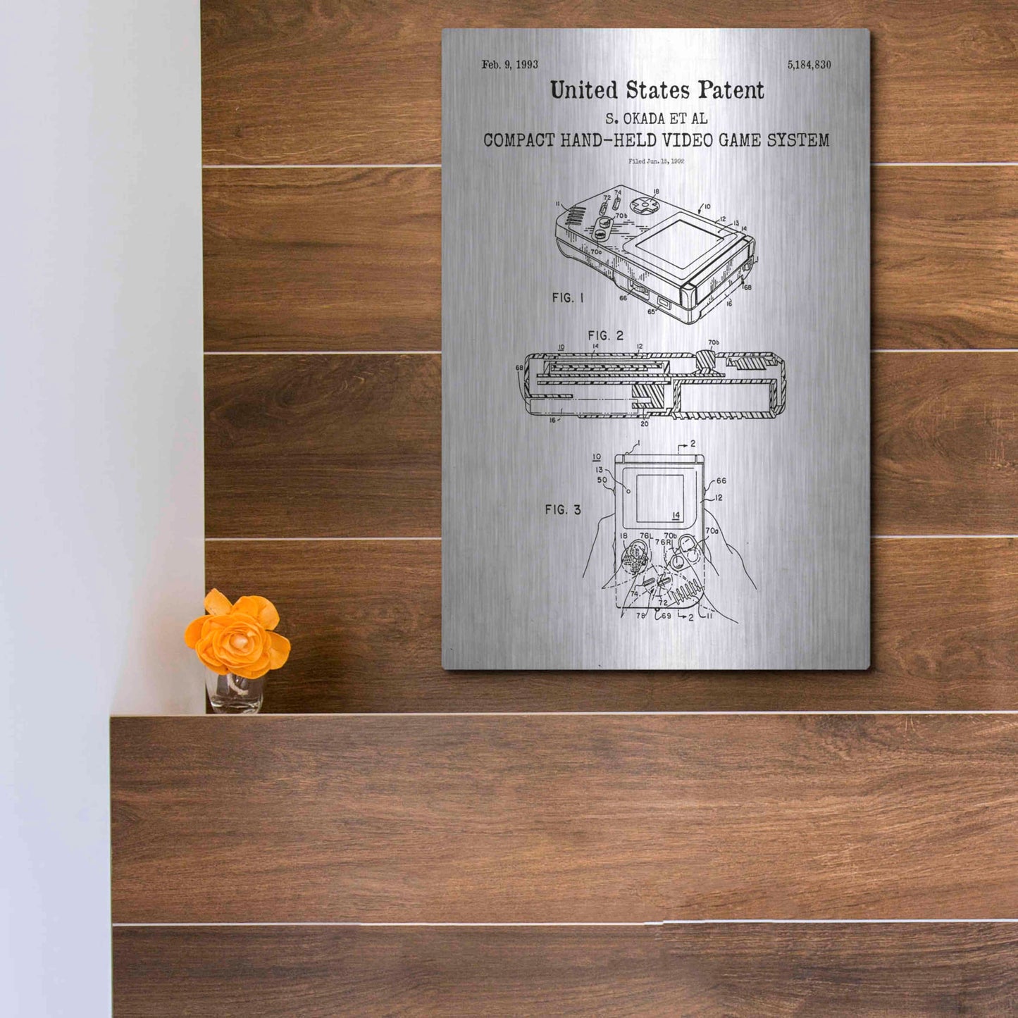 Luxe Metal Art 'Hand-held Game System Blueprint Patent White' Acrylic Glass Wall Art,12x16