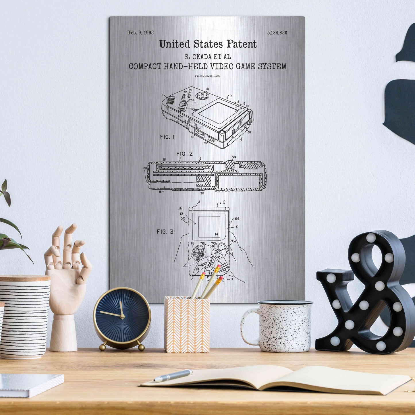 Luxe Metal Art 'Hand-held Game System Blueprint Patent White' Acrylic Glass Wall Art,12x16