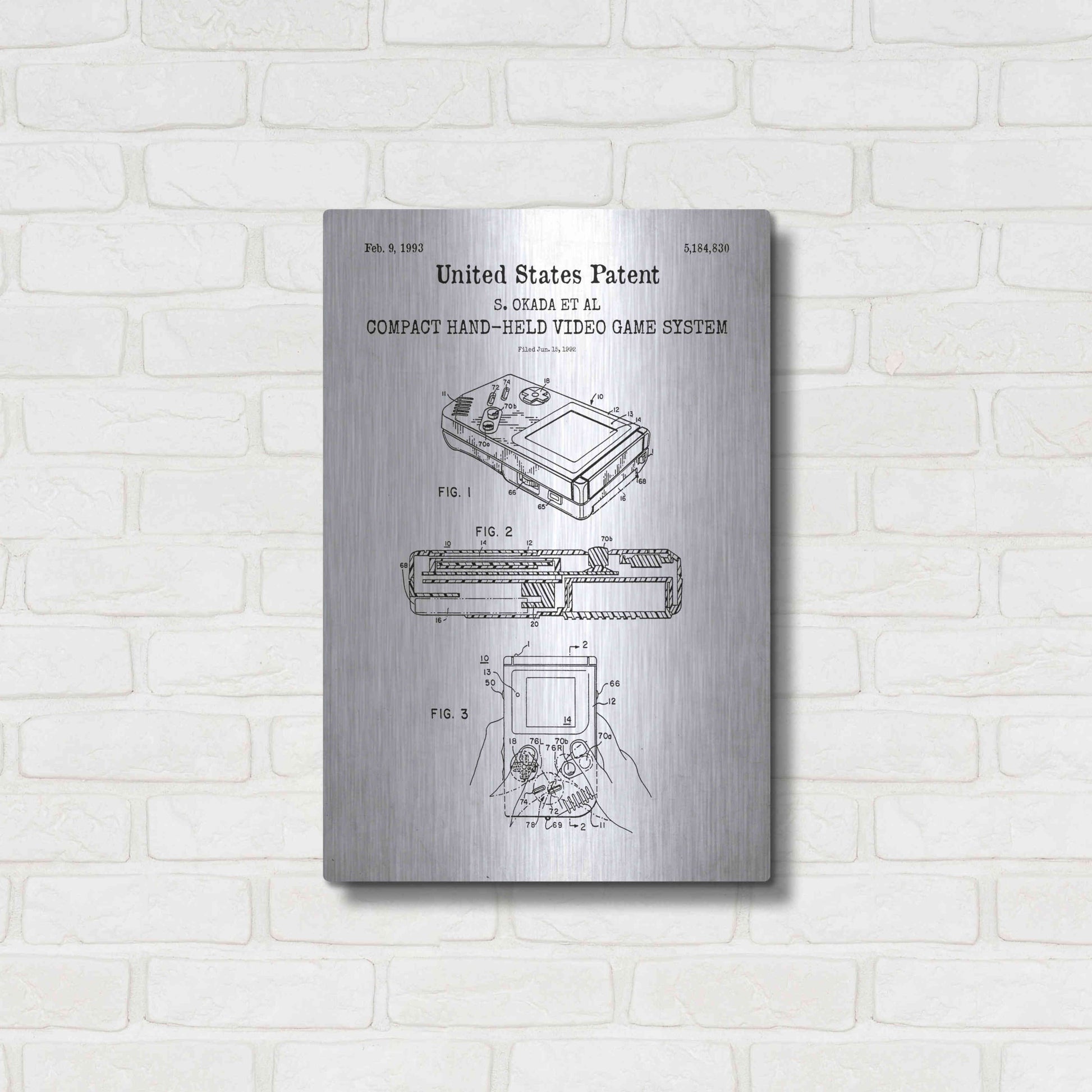 Luxe Metal Art 'Hand-held Game System Blueprint Patent White' Acrylic Glass Wall Art,16x24