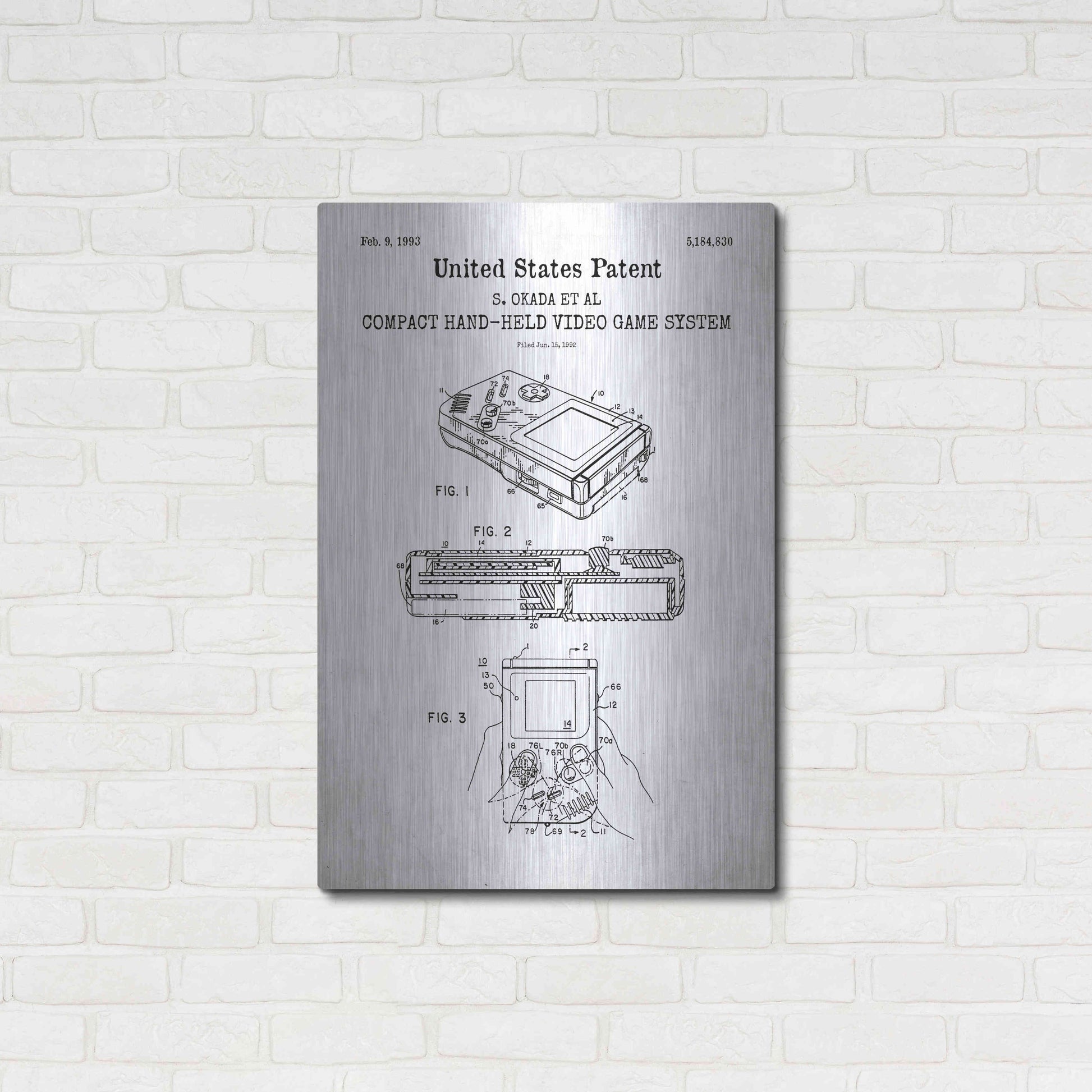 Luxe Metal Art 'Hand-held Game System Blueprint Patent White' Acrylic Glass Wall Art,24x36