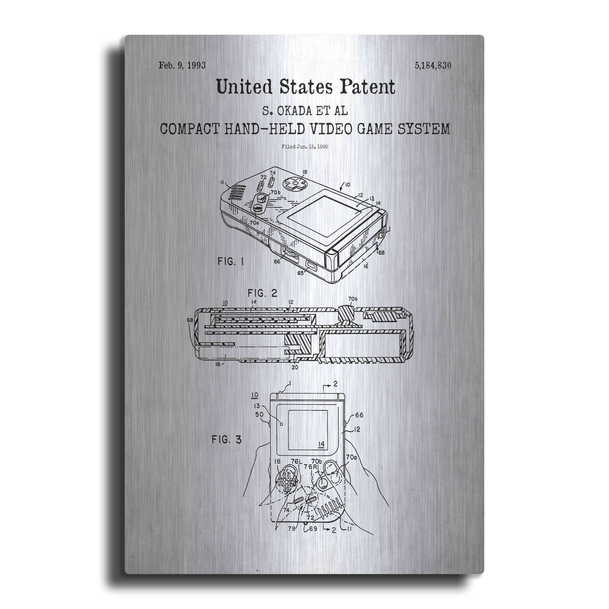 Luxe Metal Art 'Hand-held Game System Blueprint Patent White' Acrylic Glass Wall Art