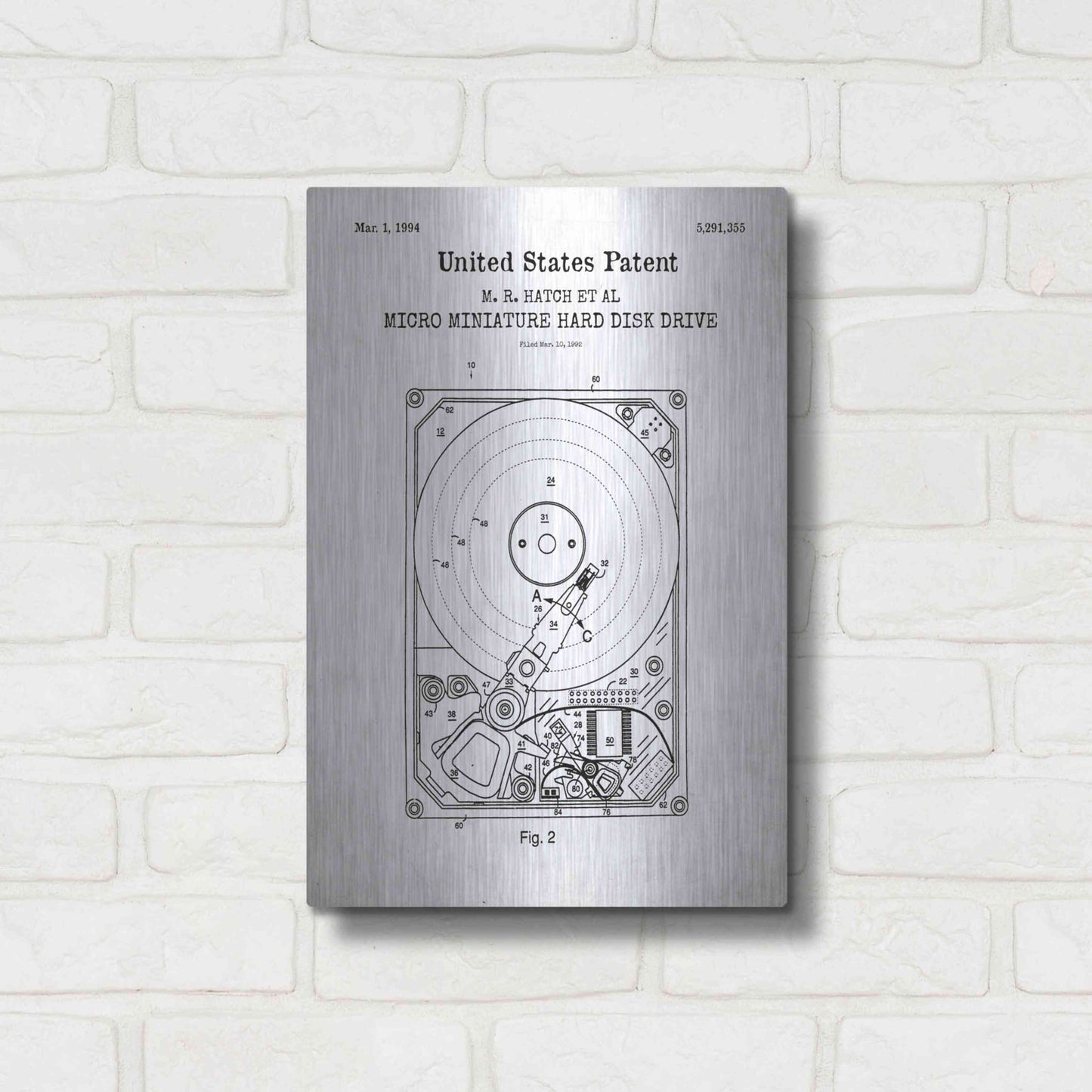 Luxe Metal Art 'Hard Disk Drive Blueprint Patent White' Acrylic Glass Wall Art,12x16