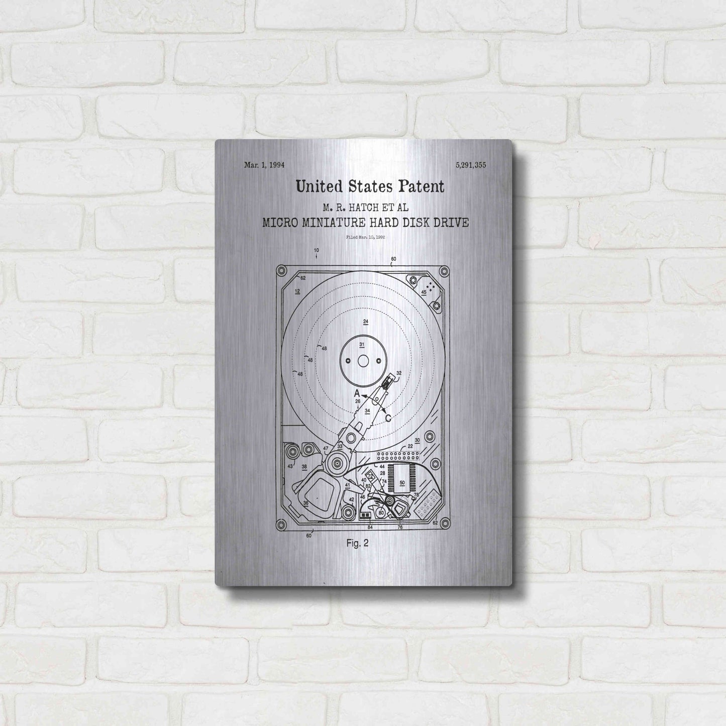 Luxe Metal Art 'Hard Disk Drive Blueprint Patent White' Acrylic Glass Wall Art,16x24