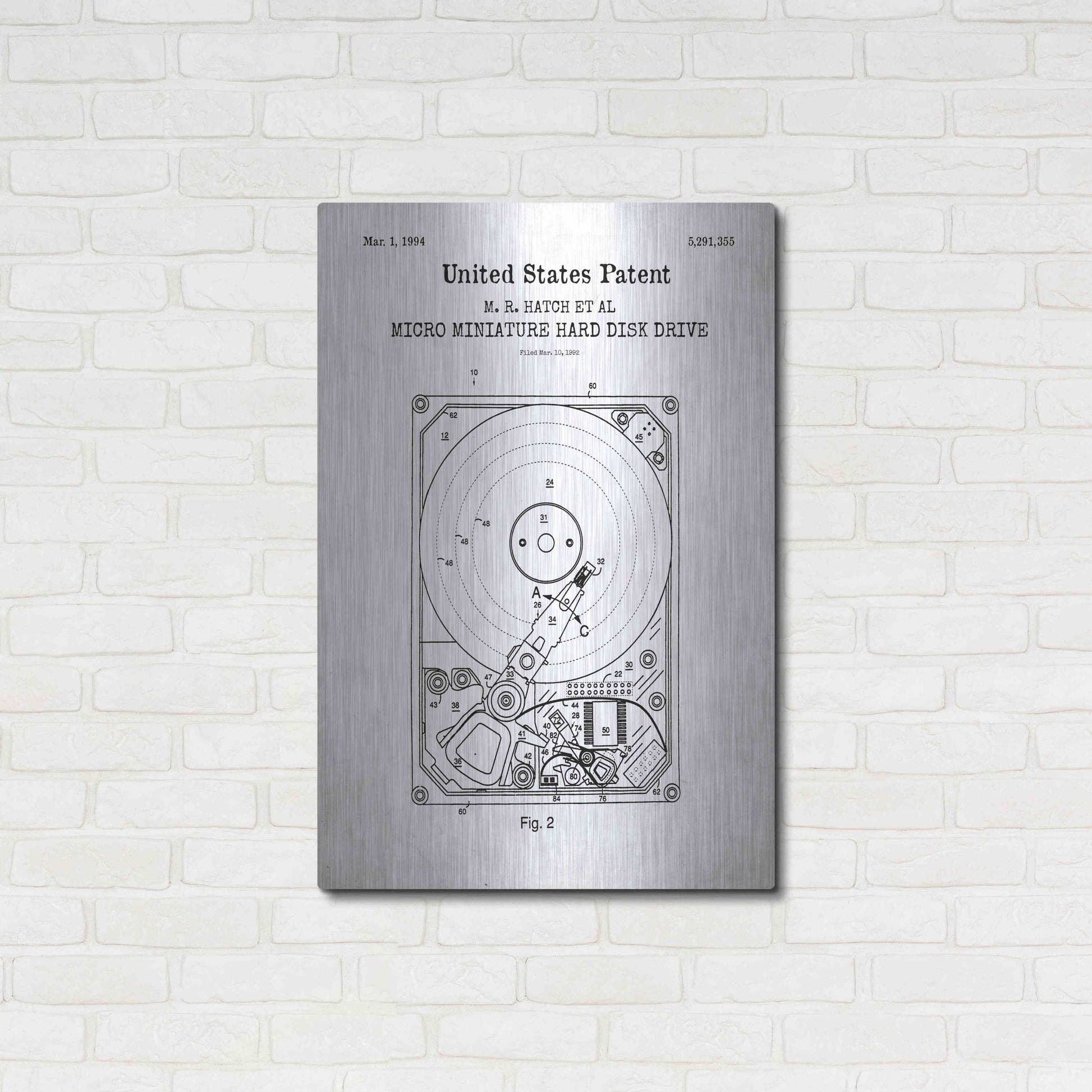 Luxe Metal Art 'Hard Disk Drive Blueprint Patent White' Acrylic Glass Wall Art,24x36