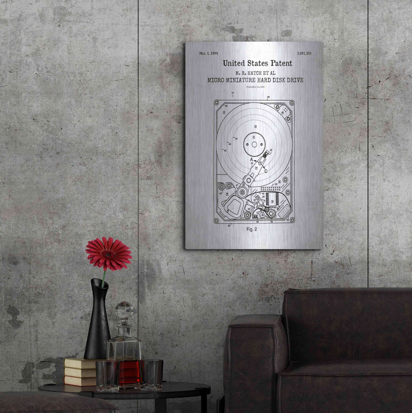 Luxe Metal Art 'Hard Disk Drive Blueprint Patent White' Acrylic Glass Wall Art,24x36