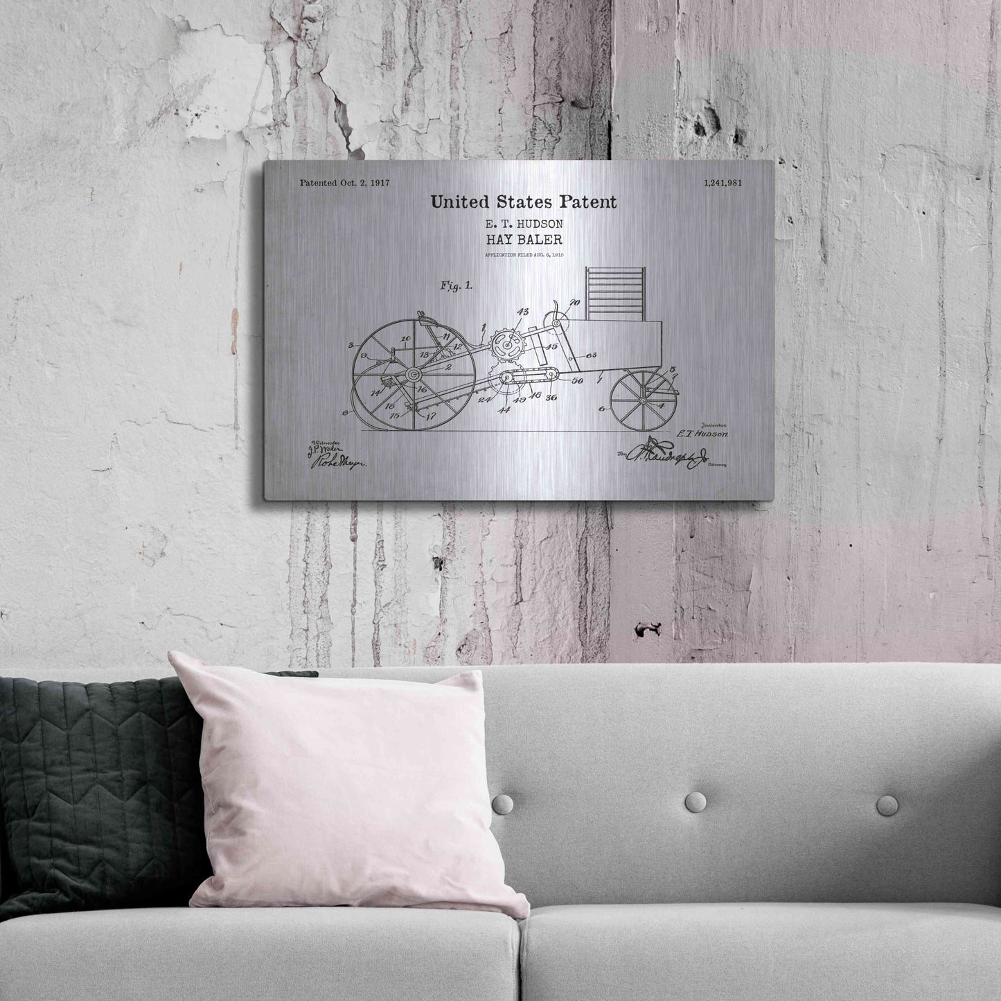 Luxe Metal Art 'HayBaler Blueprint Patent White' Acrylic Glass Wall Art,36x24