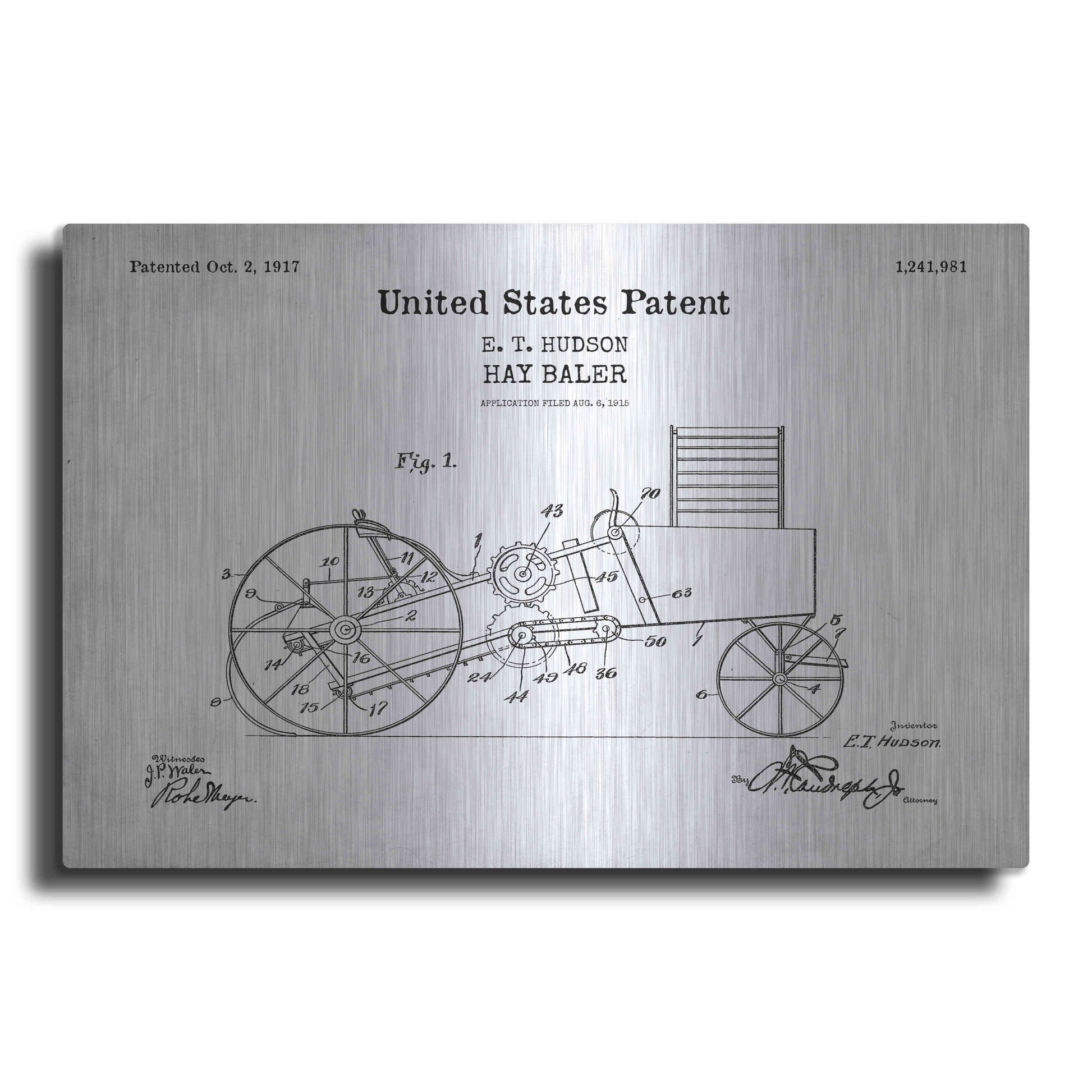 Luxe Metal Art 'HayBaler Blueprint Patent White' Acrylic Glass Wall Art