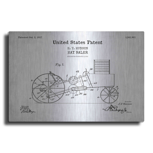 Luxe Metal Art 'HayBaler Blueprint Patent White' Acrylic Glass Wall Art