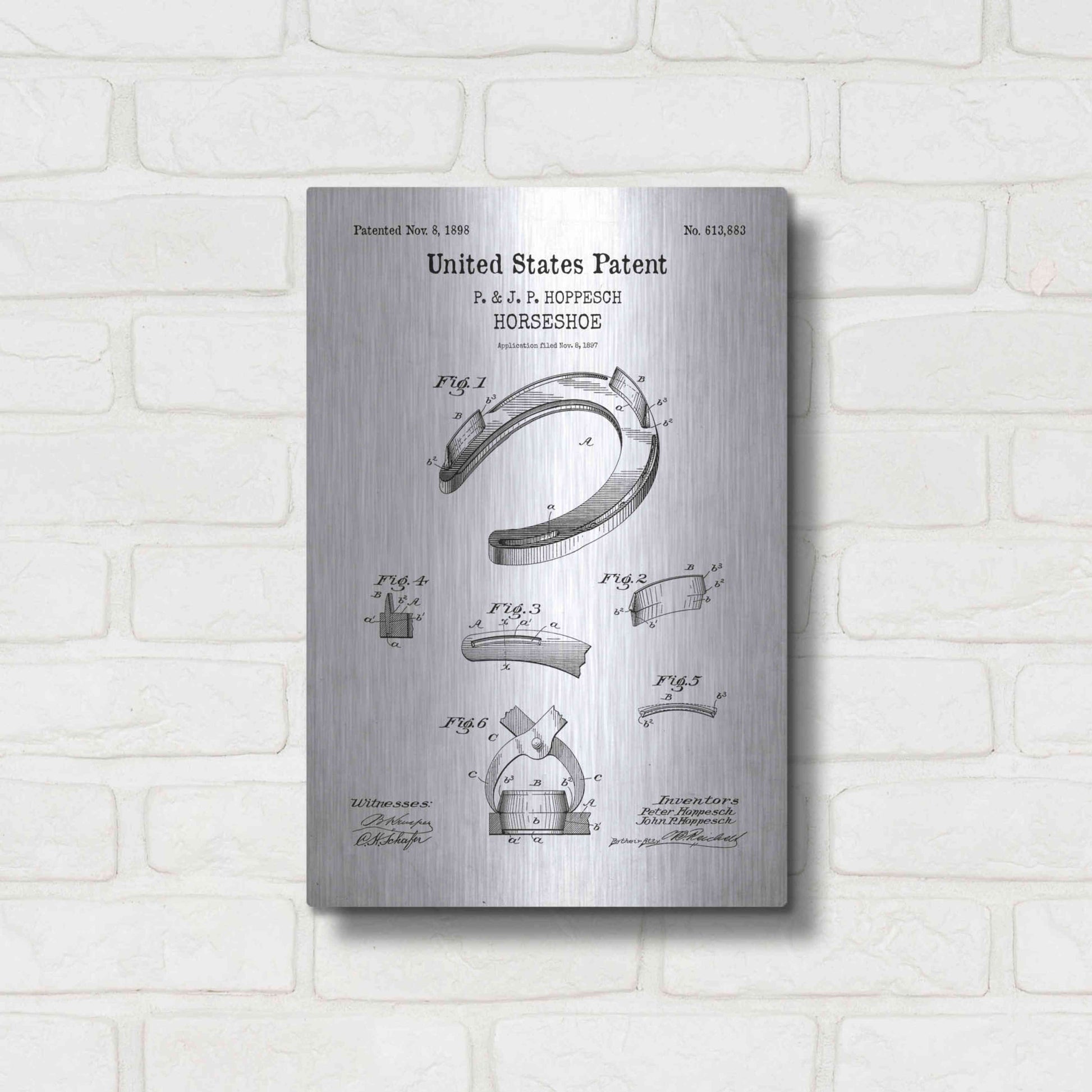 Luxe Metal Art 'Horseshoe Blueprint Patent White' Acrylic Glass Wall Art,12x16