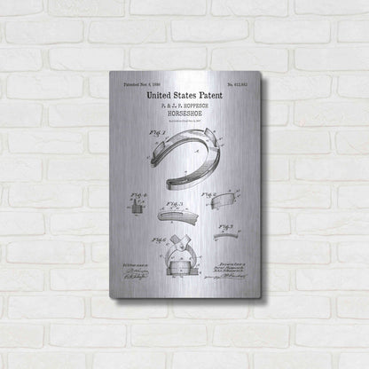 Luxe Metal Art 'Horseshoe Blueprint Patent White' Acrylic Glass Wall Art,16x24