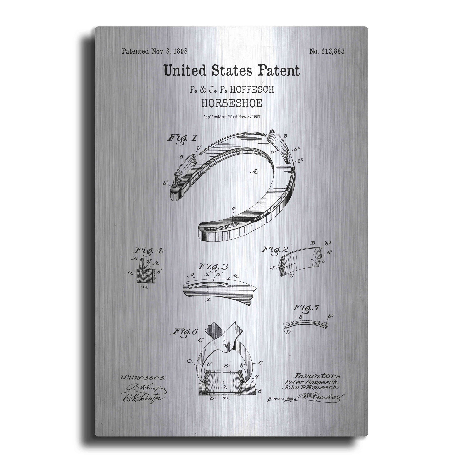 Luxe Metal Art 'Horseshoe Blueprint Patent White' Acrylic Glass Wall Art