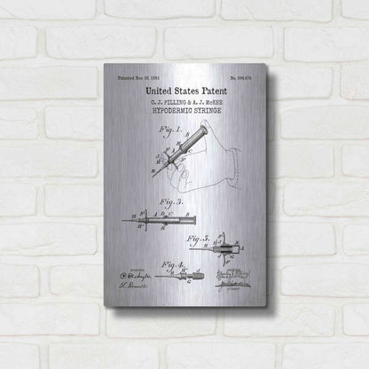 Luxe Metal Art 'Hypodermic Syringe Blueprint Patent White' Acrylic Glass Wall Art,12x16