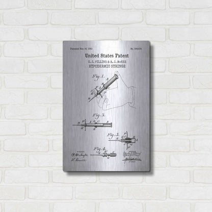 Luxe Metal Art 'Hypodermic Syringe Blueprint Patent White' Acrylic Glass Wall Art,16x24