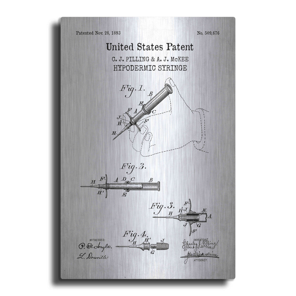Luxe Metal Art 'Hypodermic Syringe Blueprint Patent White' Metal Wall Art