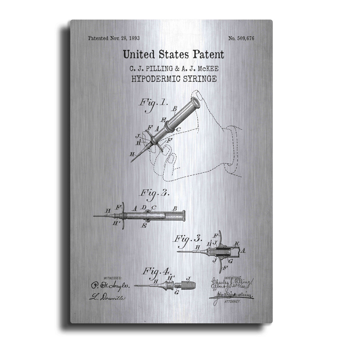 Luxe Metal Art 'Hypodermic Syringe Blueprint Patent White' Metal Wall Art