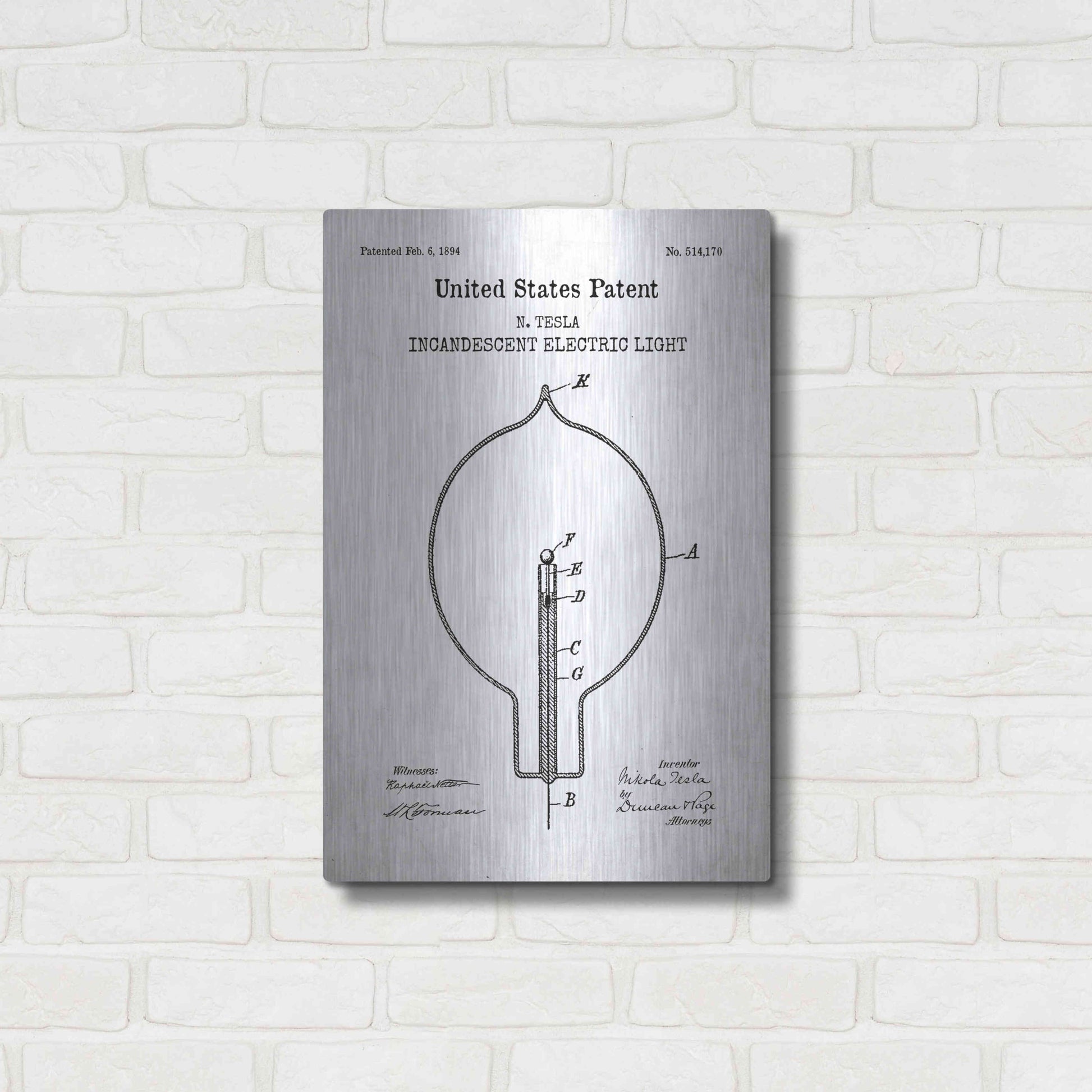 Luxe Metal Art 'Incandescent Lightbulb Blueprint Patent White' Acrylic Glass Wall Art,16x24