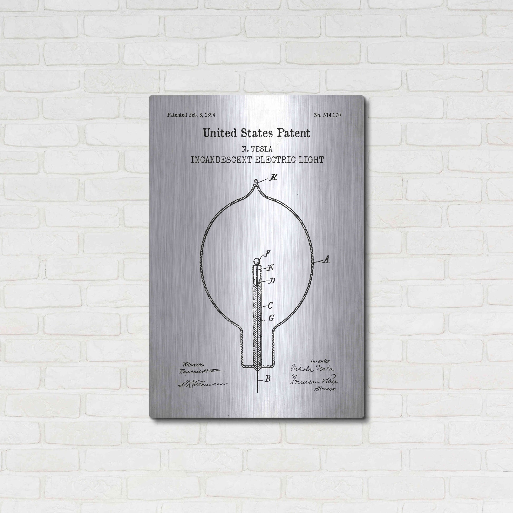 Luxe Metal Art 'Incandescent Lightbulb Blueprint Patent White' Acrylic Glass Wall Art,24x36