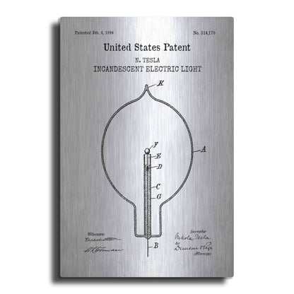 Luxe Metal Art 'Incandescent Lightbulb Blueprint Patent White' Acrylic Glass Wall Art