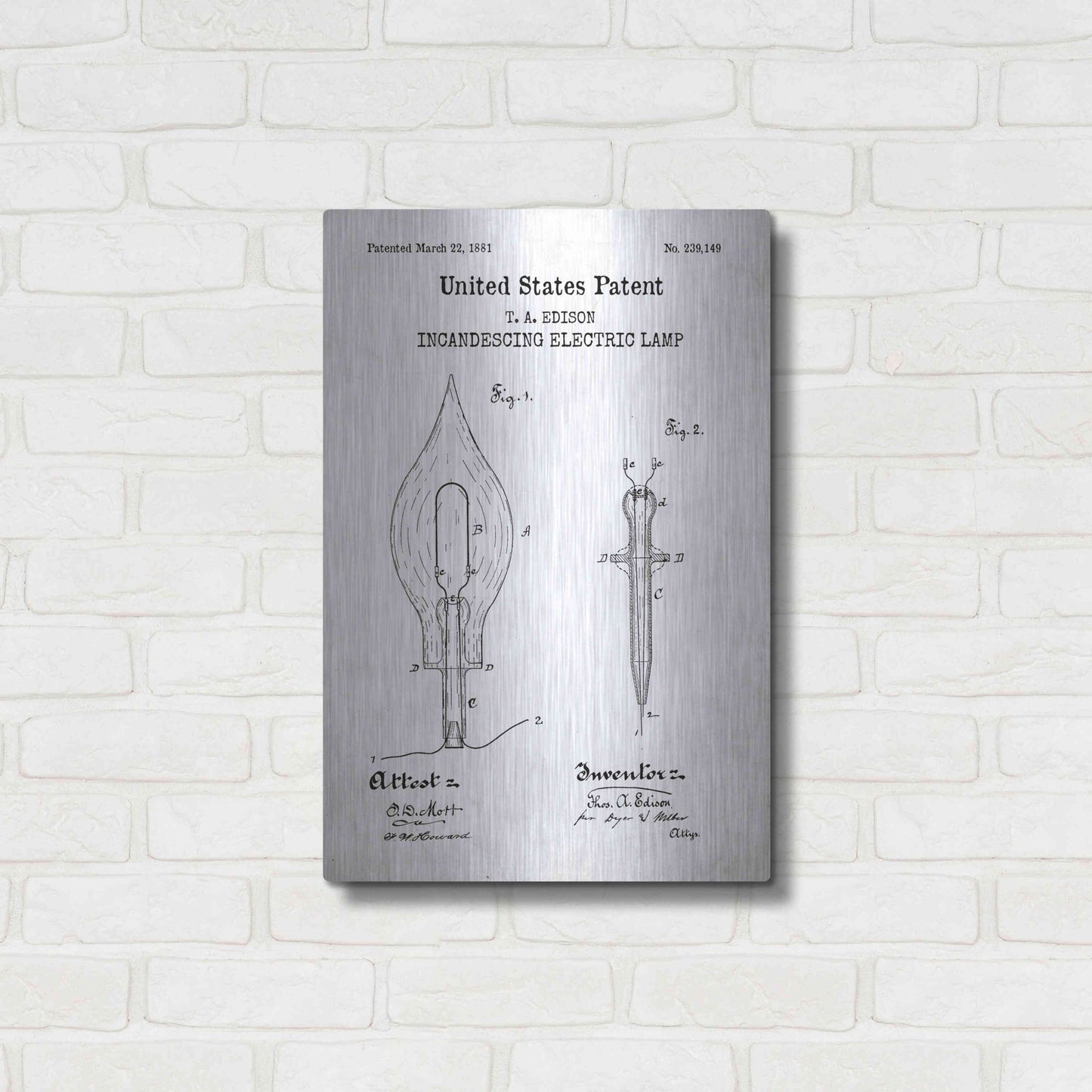 Luxe Metal Art 'Incandescent Electric Lamp Blueprint Patent White' Acrylic Glass Wall Art,16x24