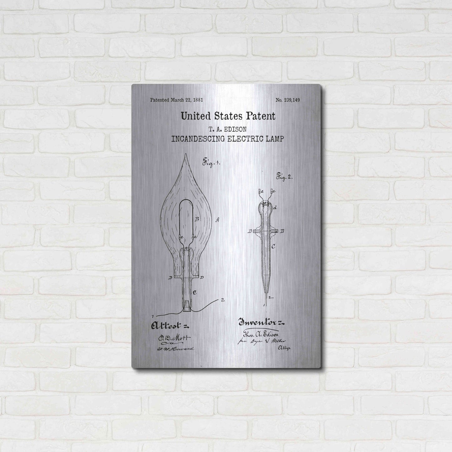 Luxe Metal Art 'Incandescent Electric Lamp Blueprint Patent White' Acrylic Glass Wall Art,24x36