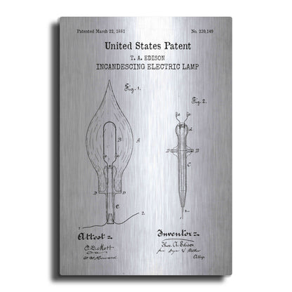 Luxe Metal Art 'Incandescent Electric Lamp Blueprint Patent White' Acrylic Glass Wall Art