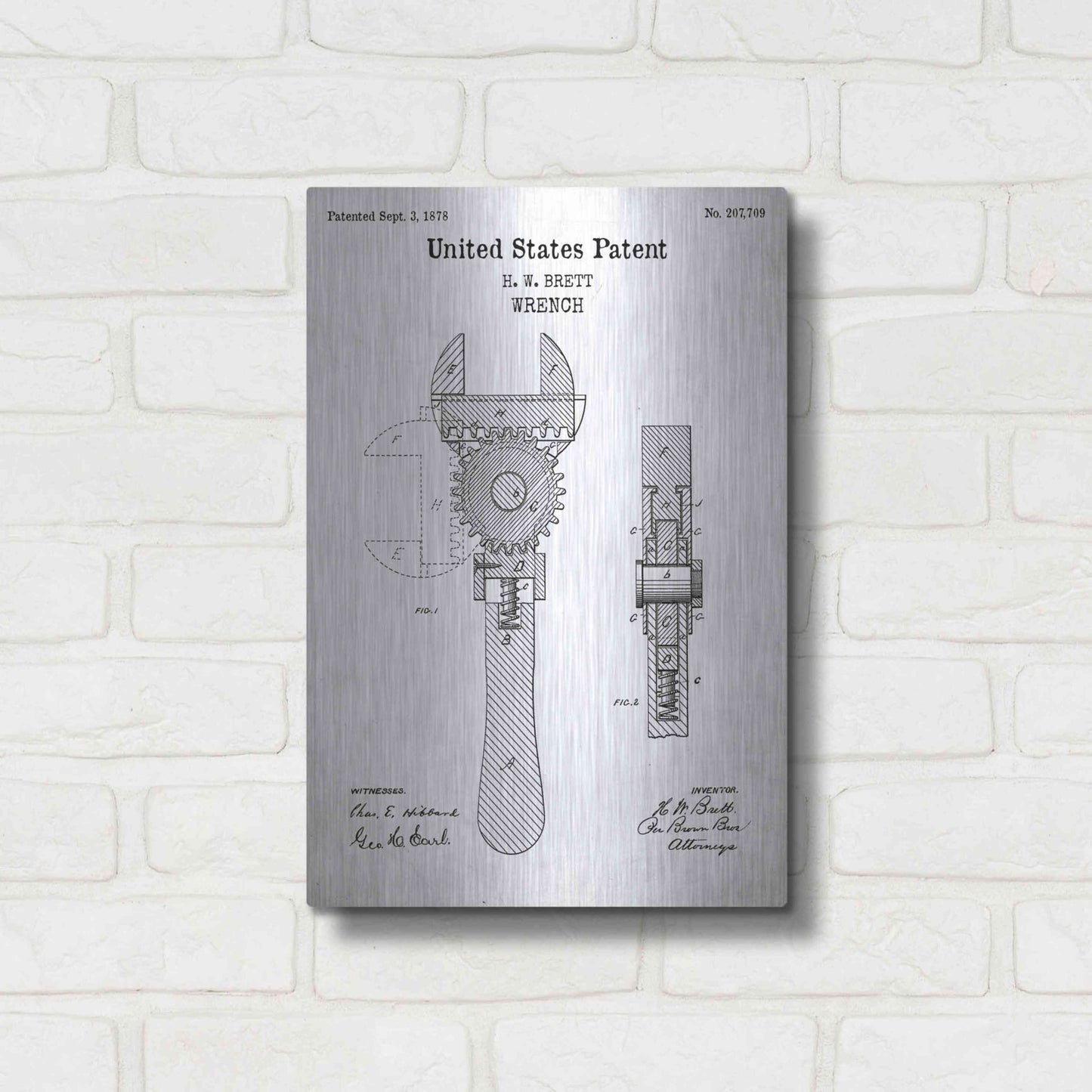 Luxe Metal Art 'Wrench Blueprint Patent White' Acrylic Glass Wall Art,12x16