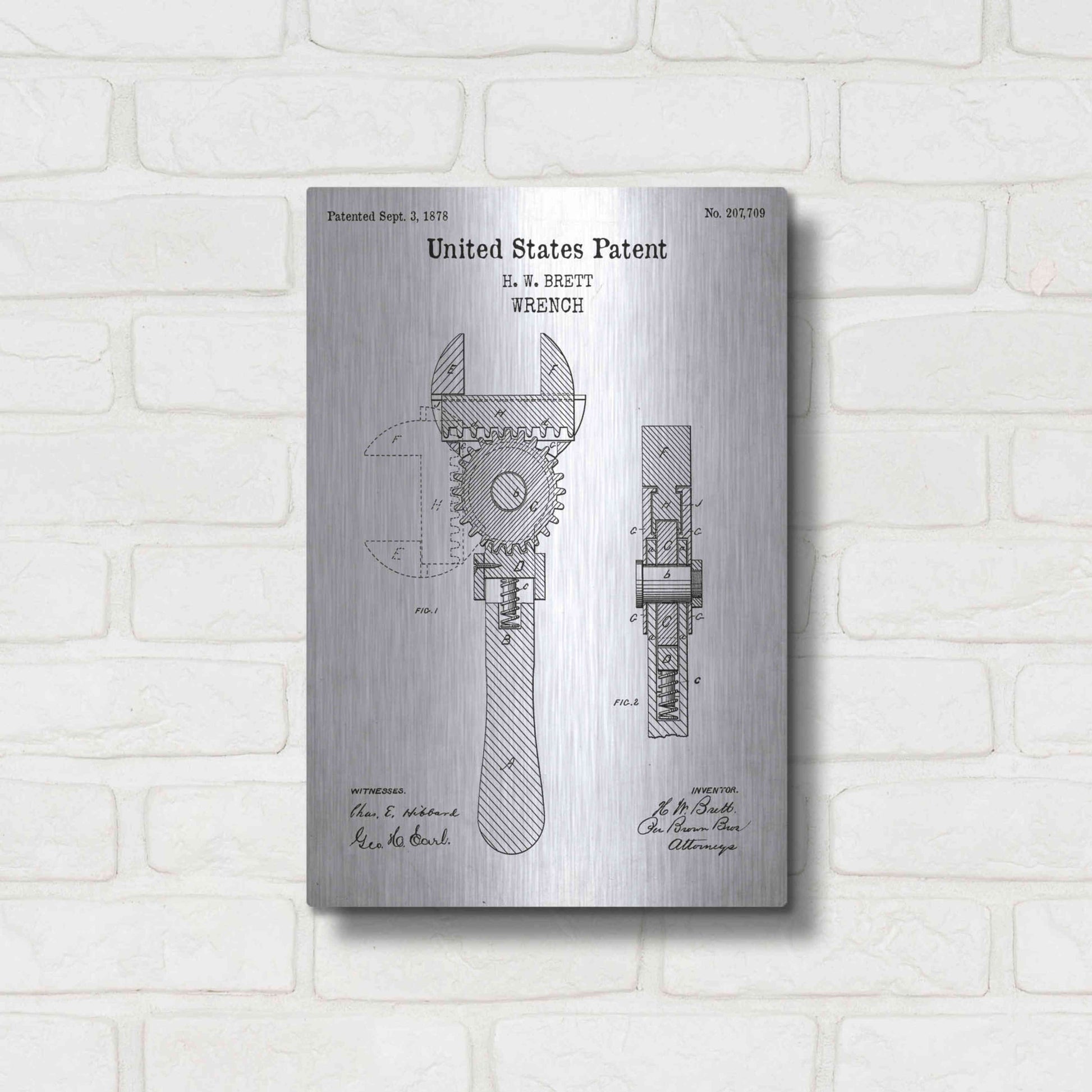 Luxe Metal Art 'Wrench Blueprint Patent White' Acrylic Glass Wall Art,12x16
