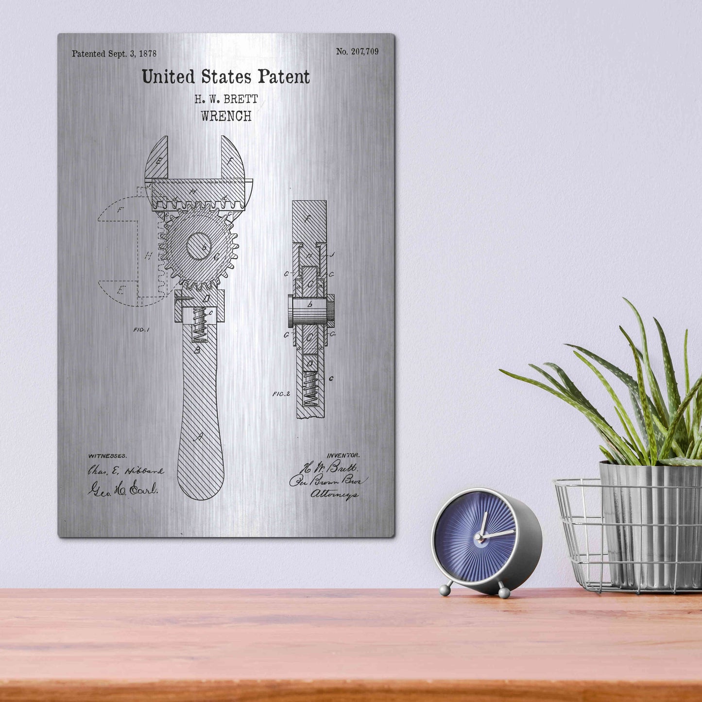 Luxe Metal Art 'Wrench Blueprint Patent White' Acrylic Glass Wall Art,12x16