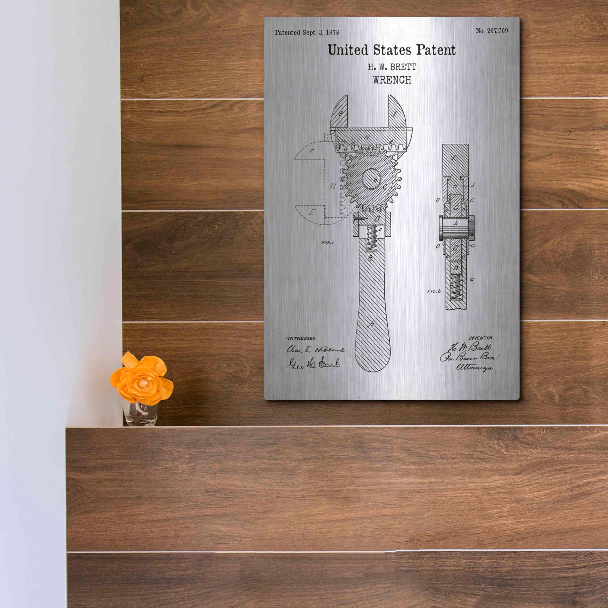 Luxe Metal Art 'Wrench Blueprint Patent White' Acrylic Glass Wall Art,12x16