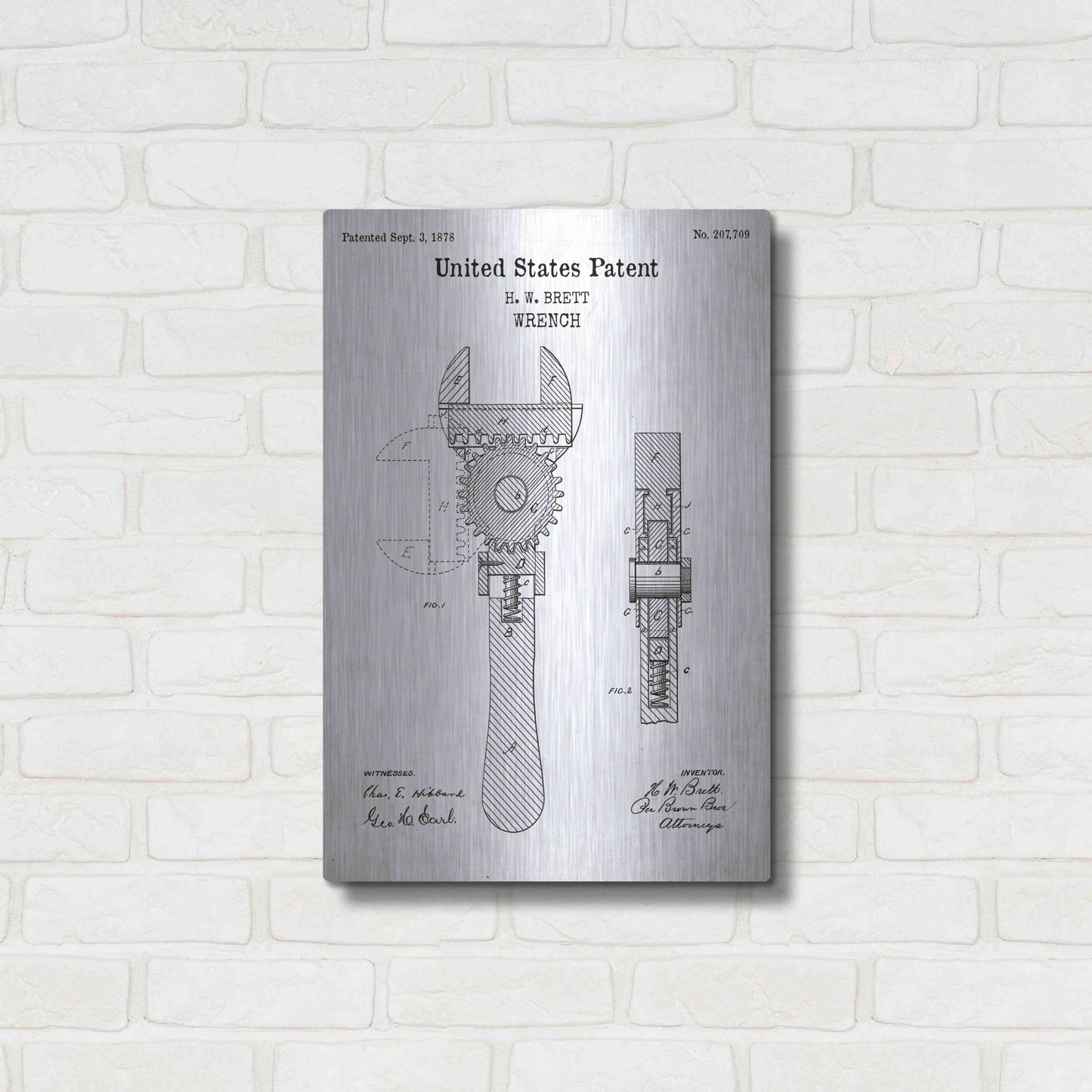 Luxe Metal Art 'Wrench Blueprint Patent White' Acrylic Glass Wall Art,16x24